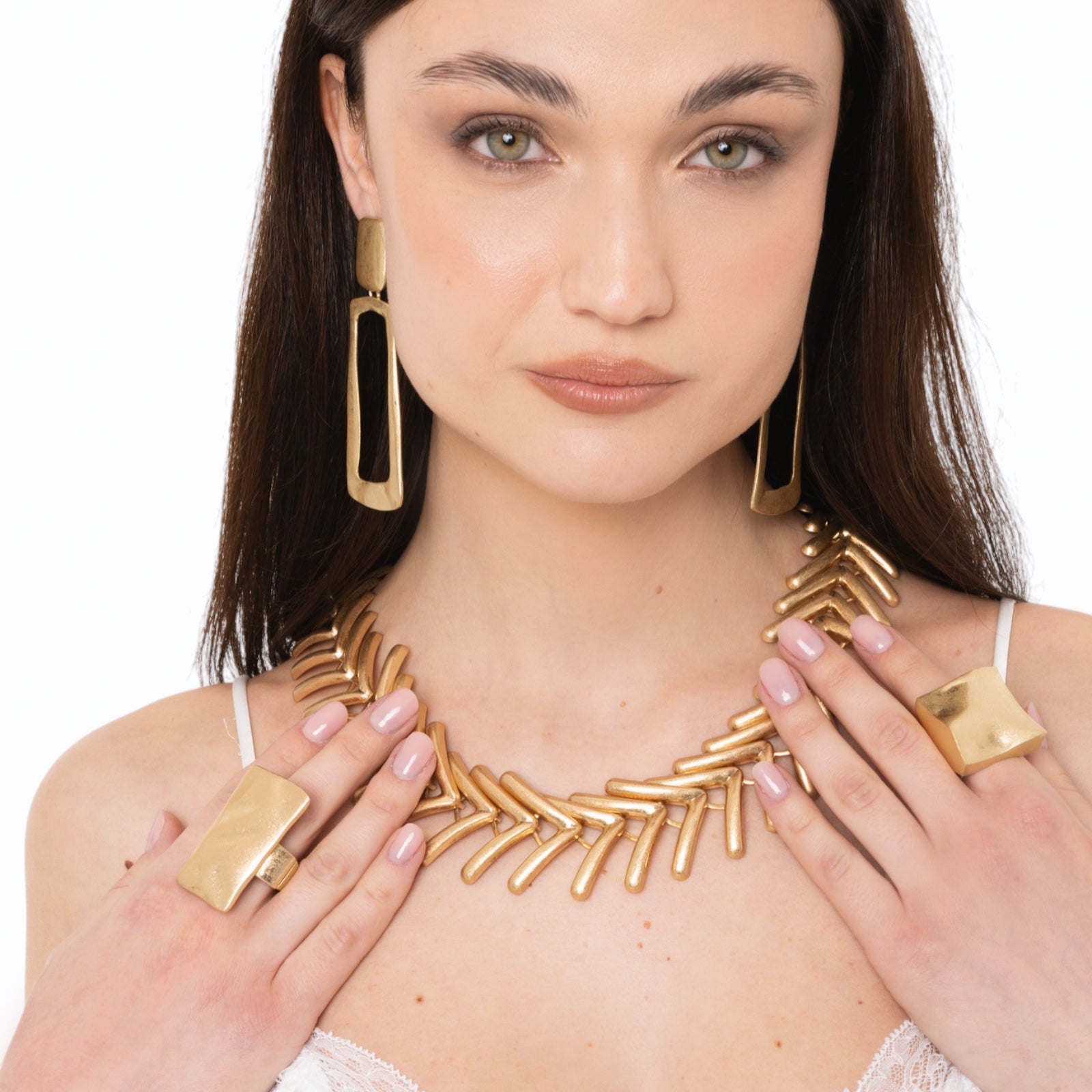 Anello elastico in metallo antichizzato con fronte quadrato - Mya Accessories