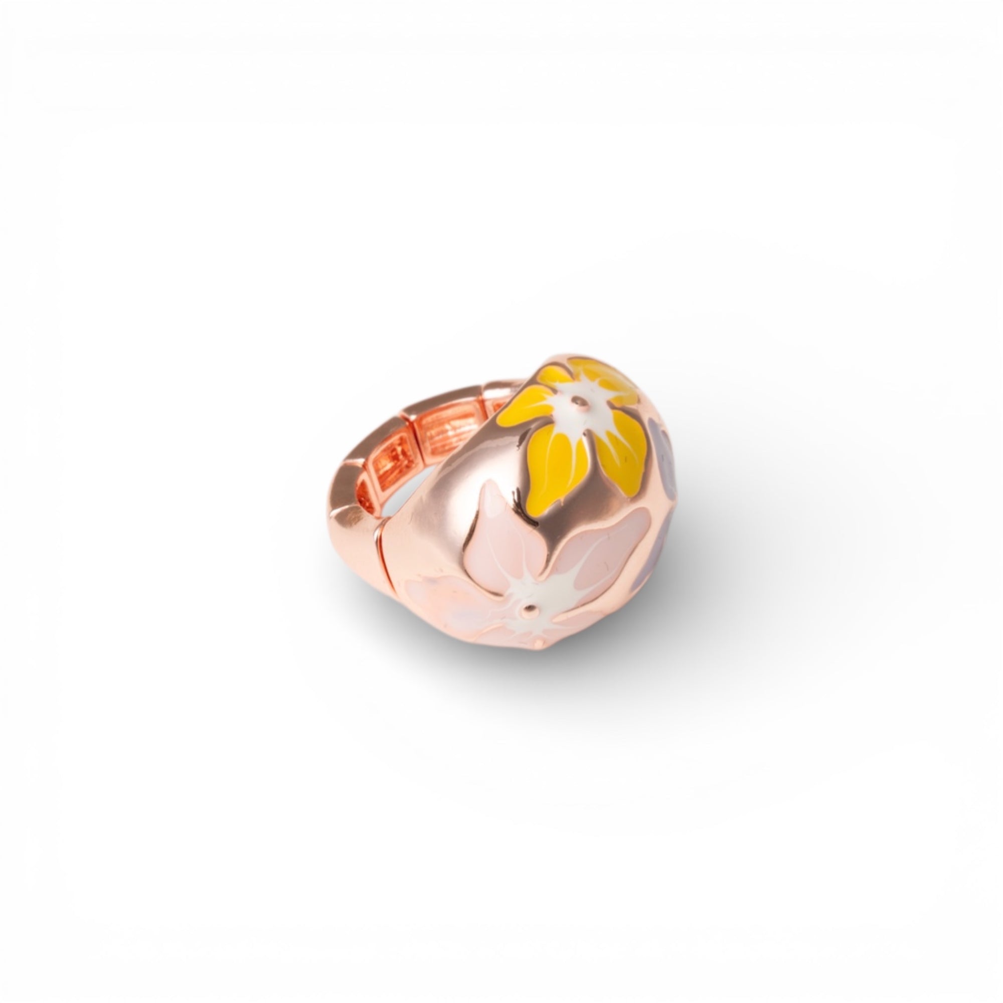 Anello in metallo elastico smaltato con fiori gialli e rosa - Mya Accessories