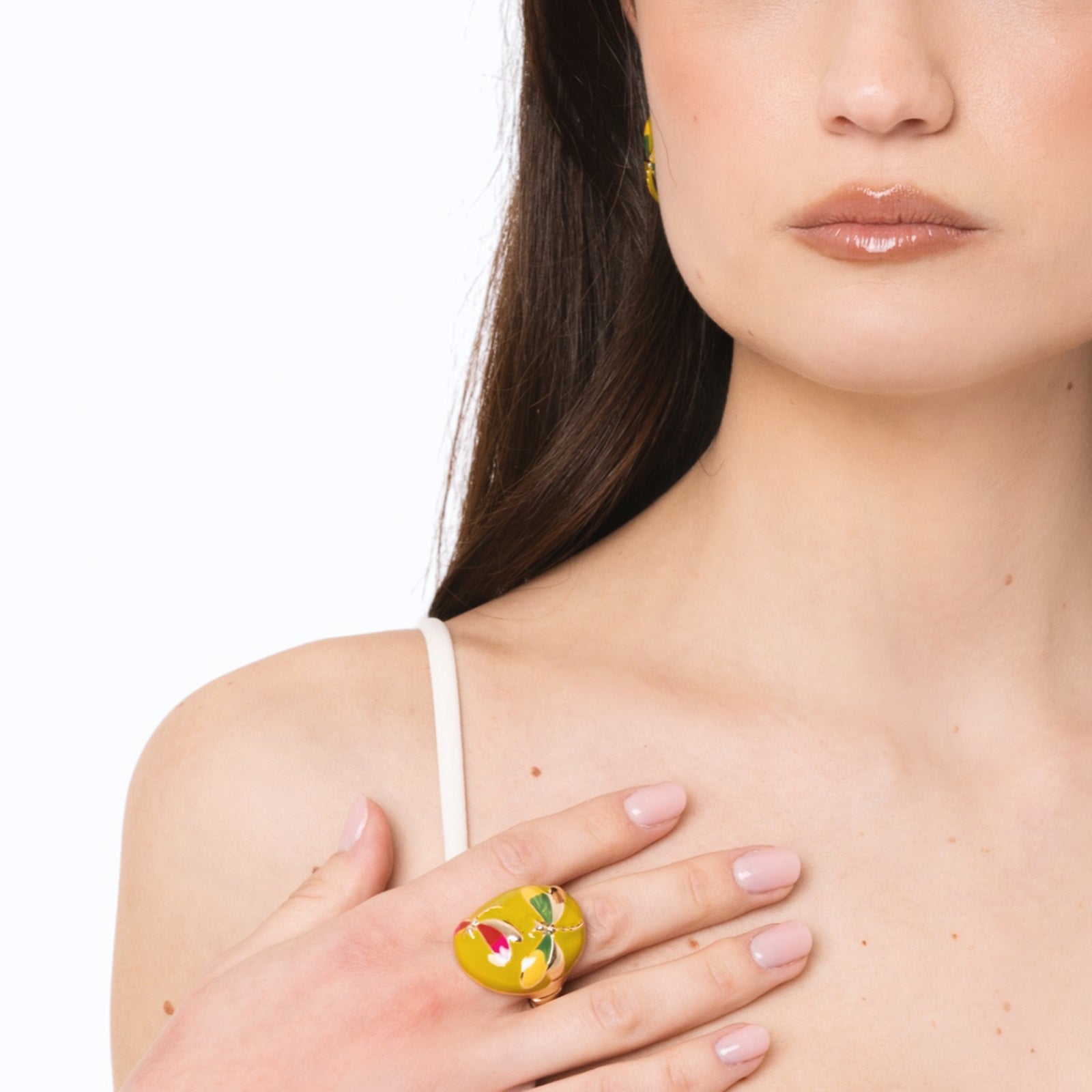 Anello in metallo elastico smaltato verde con design a libellula - Mya Accessories