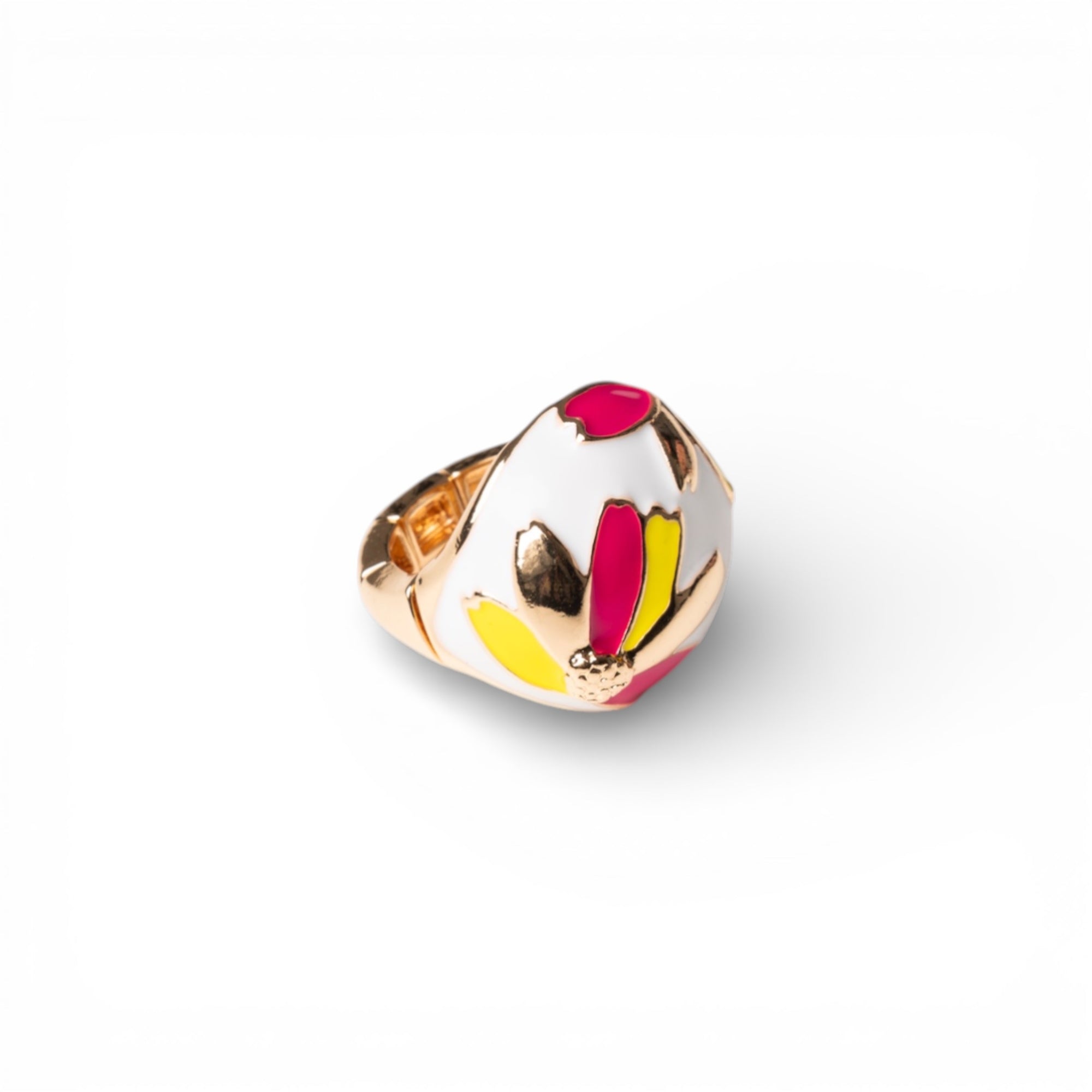 Anello in metallo elastico smaltato bianco con design a fiore - Mya Accessories