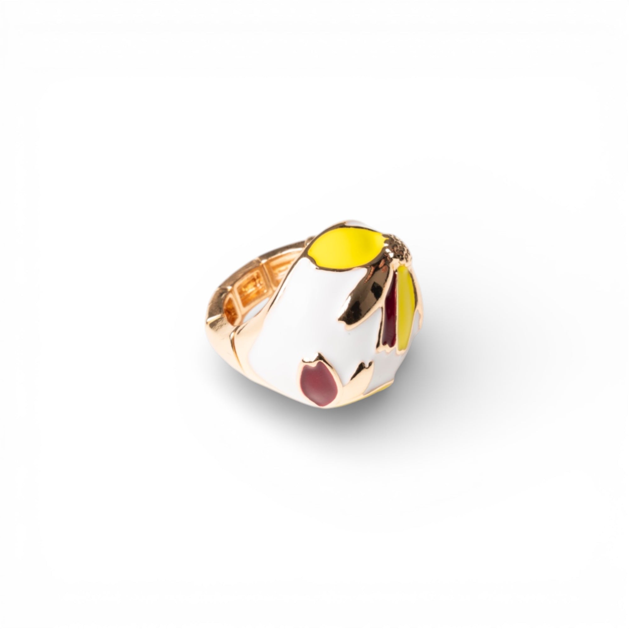 Anello in metallo elastico smaltato bianco con design a fiore - Mya Accessories