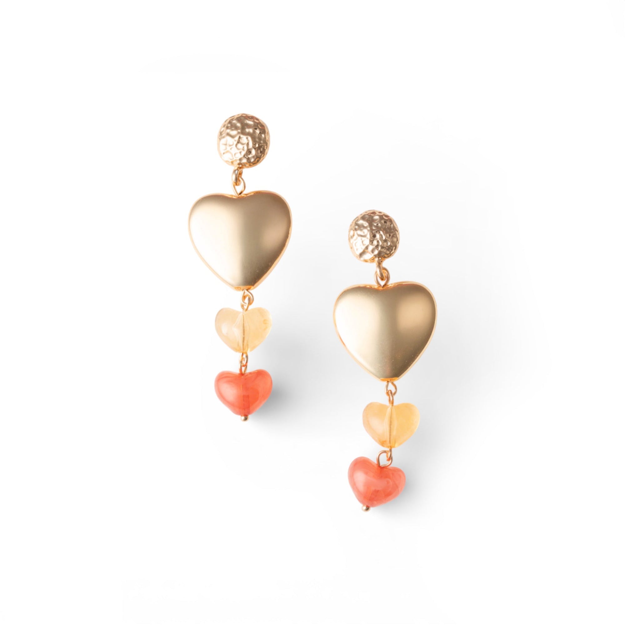 Orecchini pendenti con cuoricini in metallo ed acrilico multi - Mya Accessories