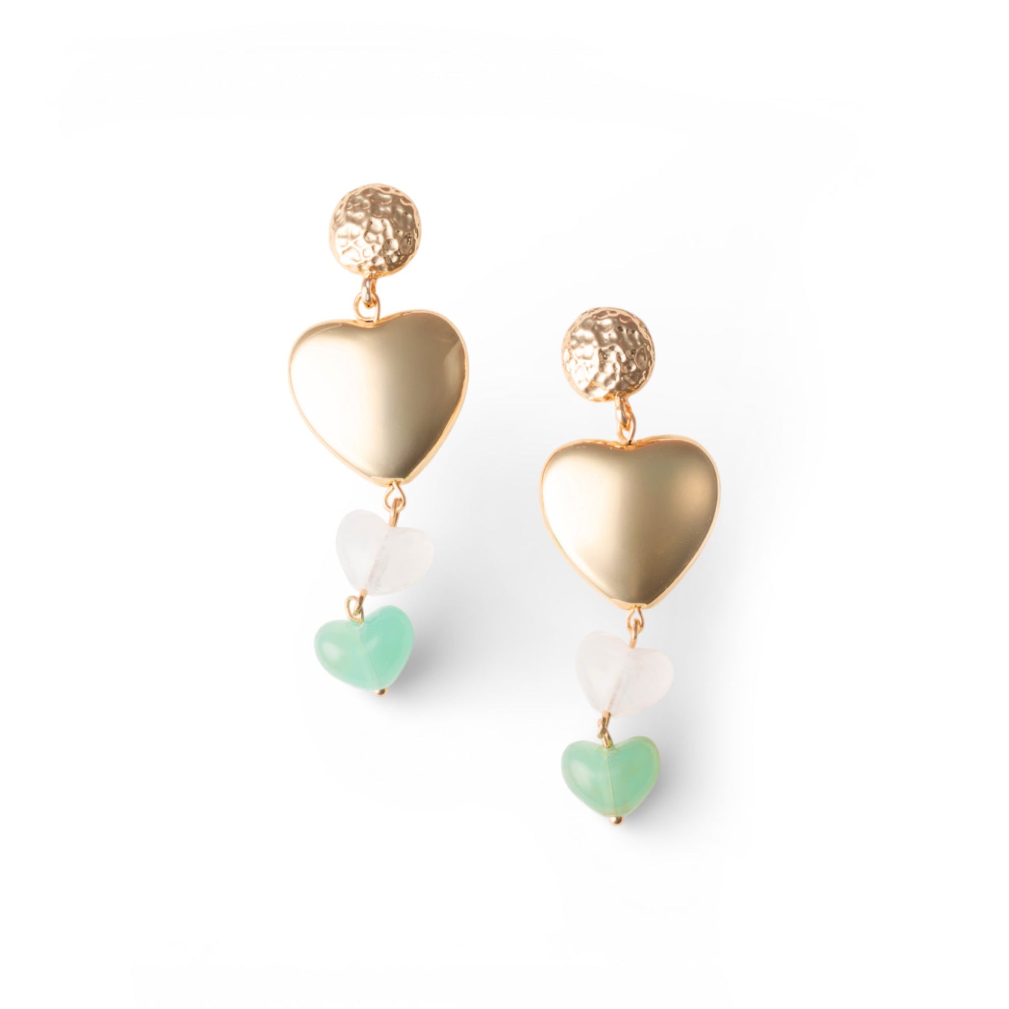 Orecchini pendenti con cuoricini in metallo ed acrilico multi verde - Mya Accessories