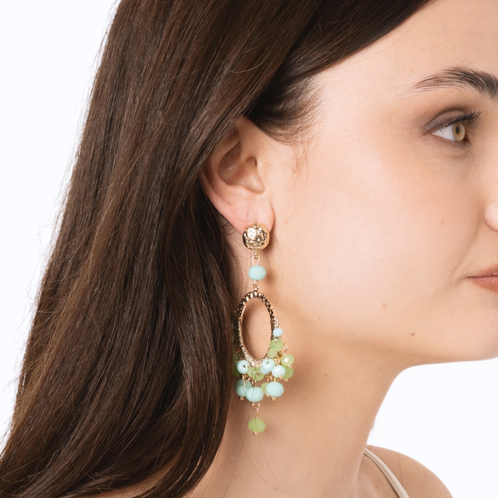 Orecchini pendenti a cerchio con pietre in vetro tono verde - Mya Accessories