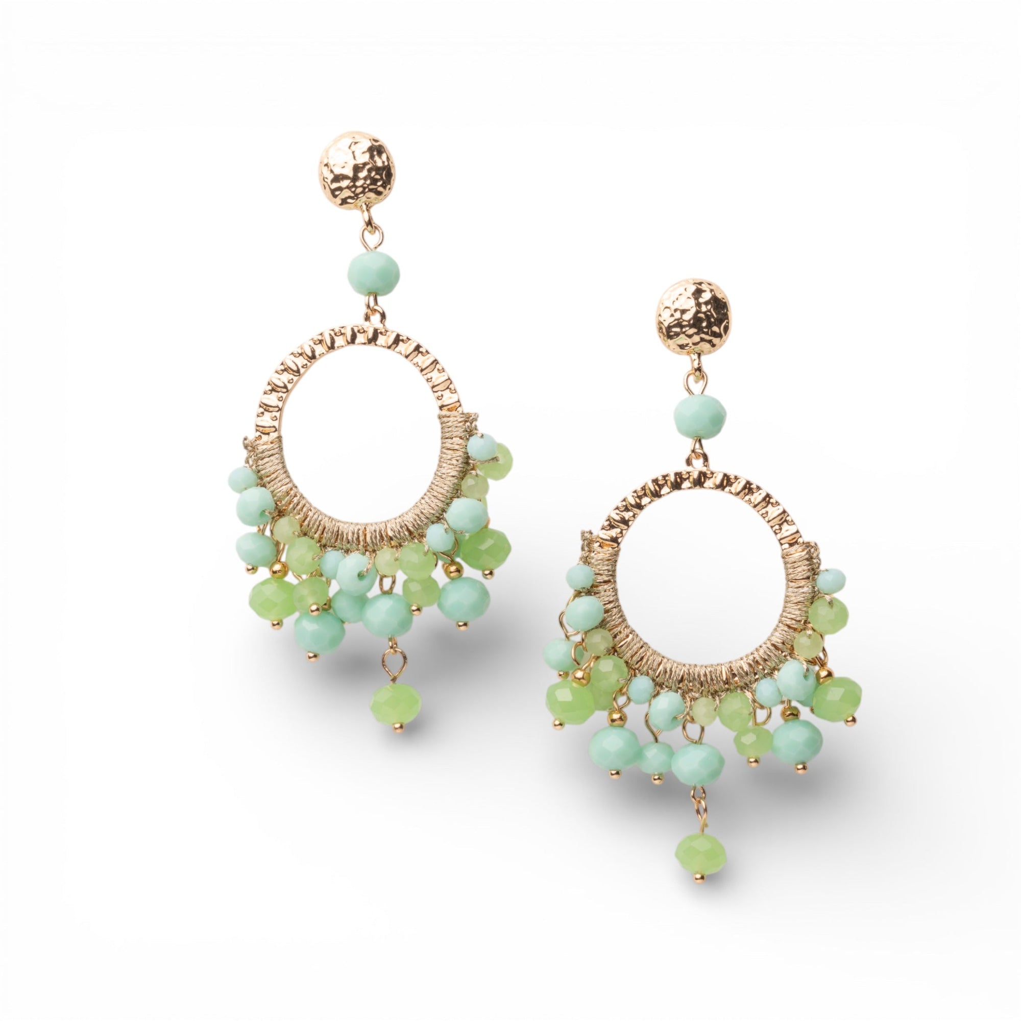 Orecchini pendenti a cerchio con pietre in vetro tono verde - Mya Accessories