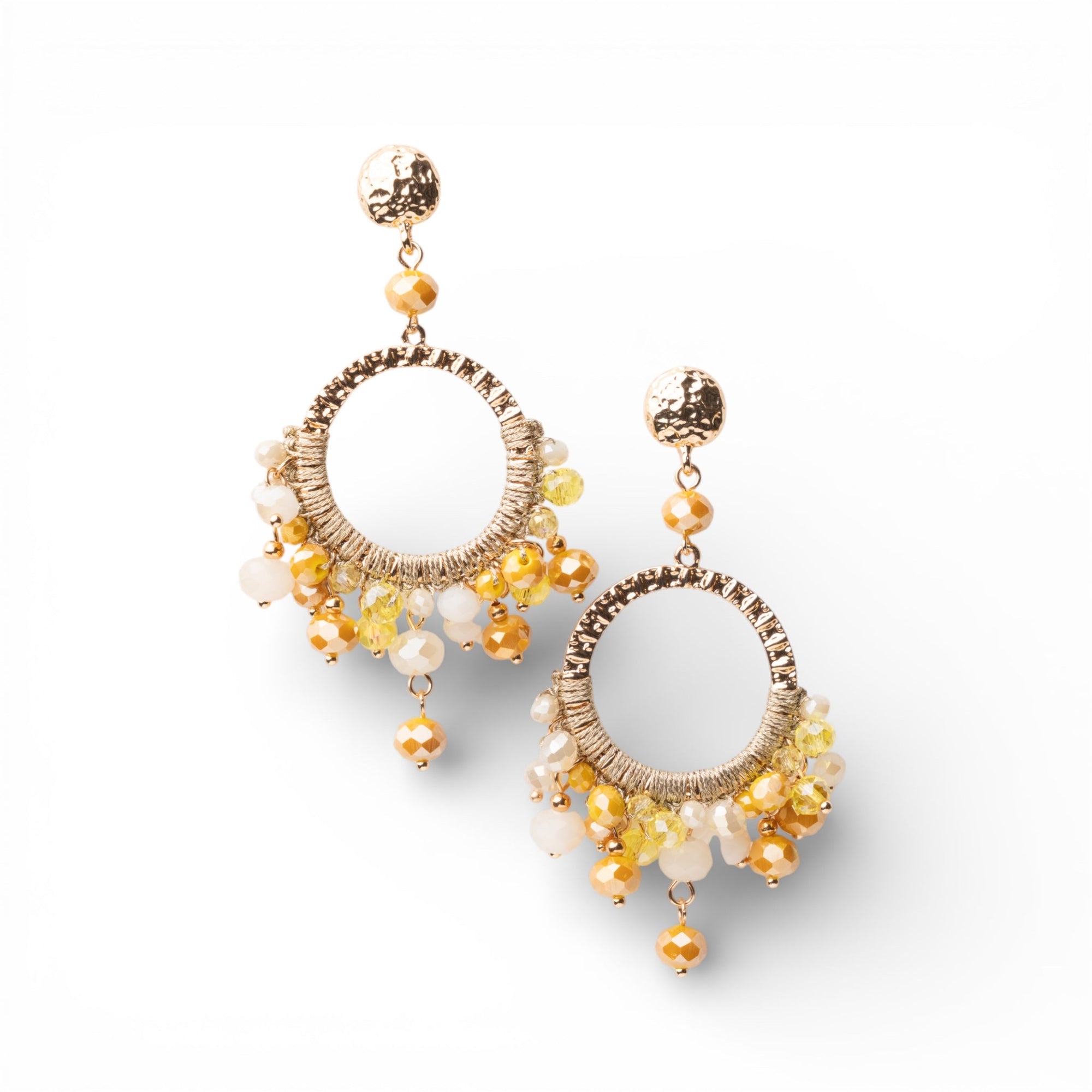 Orecchini pendenti a cerchio con pietre in vetro tono giallo - Mya Accessories