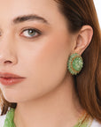 Orecchini a clip ovali con microcristalli in vetro multi verde - Mya Accessories