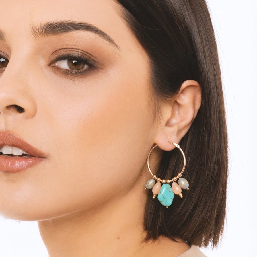 Orecchini a cerchio con pietre dure pendenti multicolore - Mya Accessories