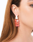 Orecchini con placchetta in metallo e fiorellini pendenti tono rosa - Mya Accessories