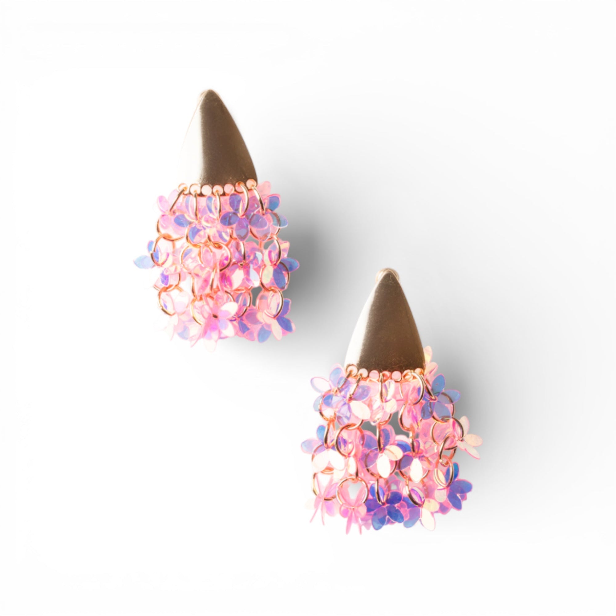 Orecchini con placchetta in metallo e fiorellini pendenti tono rosa - Mya Accessories