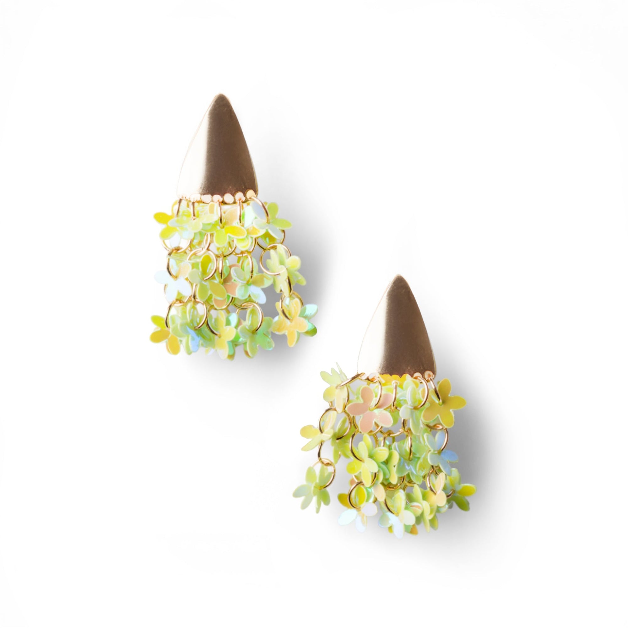 Orecchini con placchetta in metallo e fiorellini pendenti tono verde - Mya Accessories