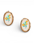 Orecchini a clip a pietra ovale con motivo pianta di limone in resina - Mya Accessories