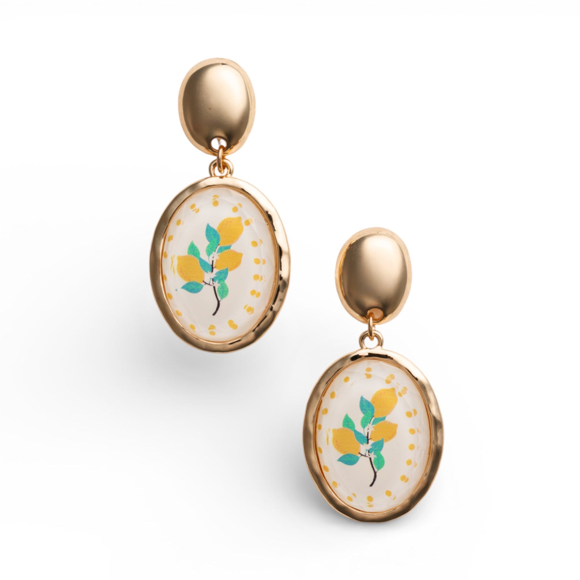 Orecchini pendenti con pietra ovale a motivo pianta di limone in resina - Mya Accessories