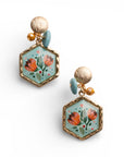 Orecchini pendenti con pietra esagonale motivo floreale in resina - Mya Accessories