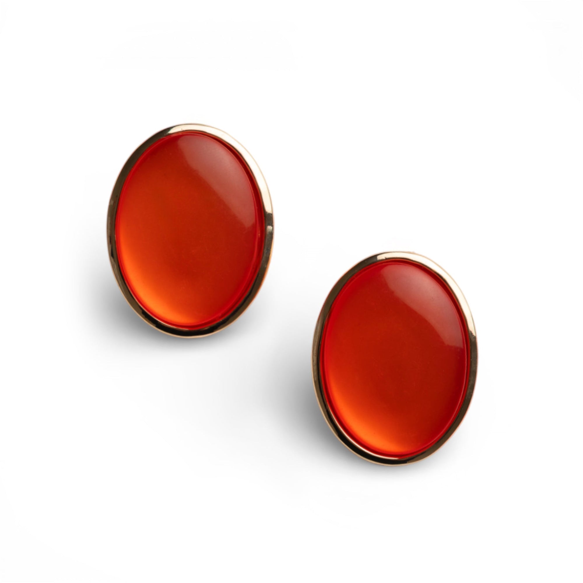 Orecchini a clip ovale in metallo con pietra in resina arancio - Mya Accessories