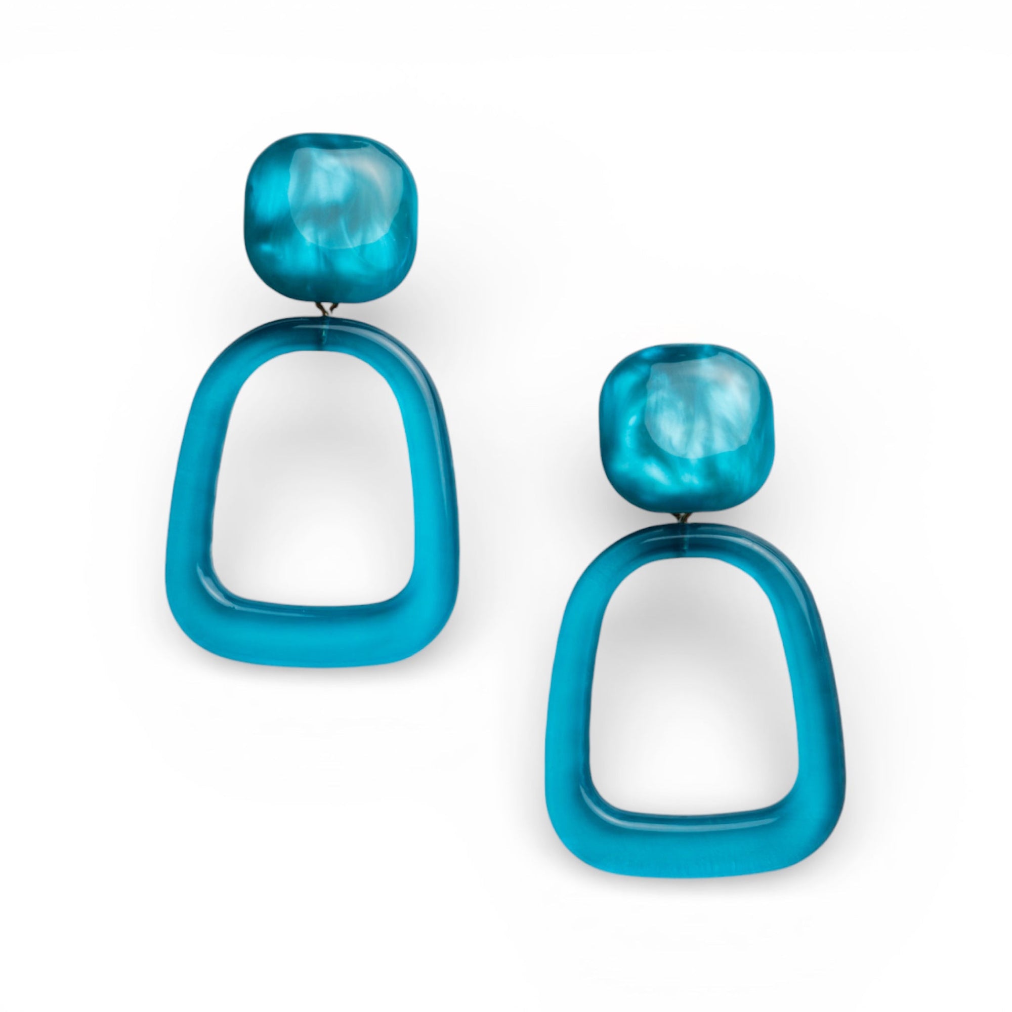 Orecchini pendenti a clip geometrici in acrilico blu - Mya Accessories