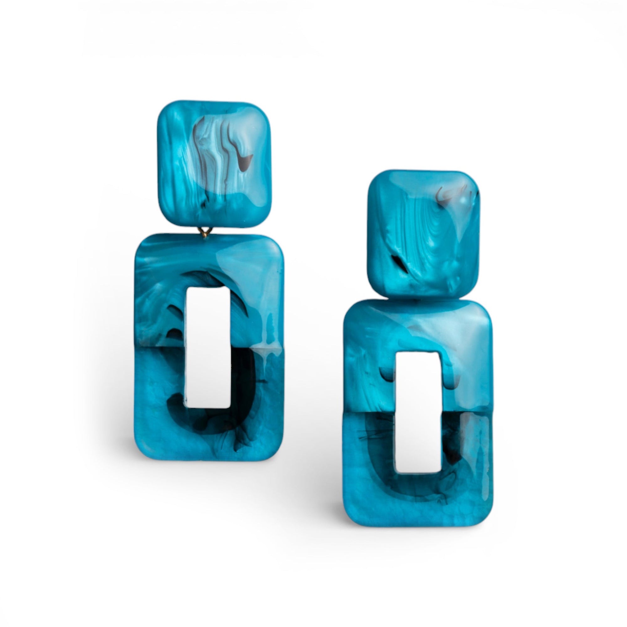 Orecchini pendenti a clip rettangolare in acrilico blu - Mya Accessories