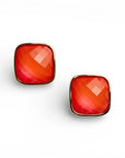 Orecchini a clip con pietra in resina quadrata arancio - Mya Accessories