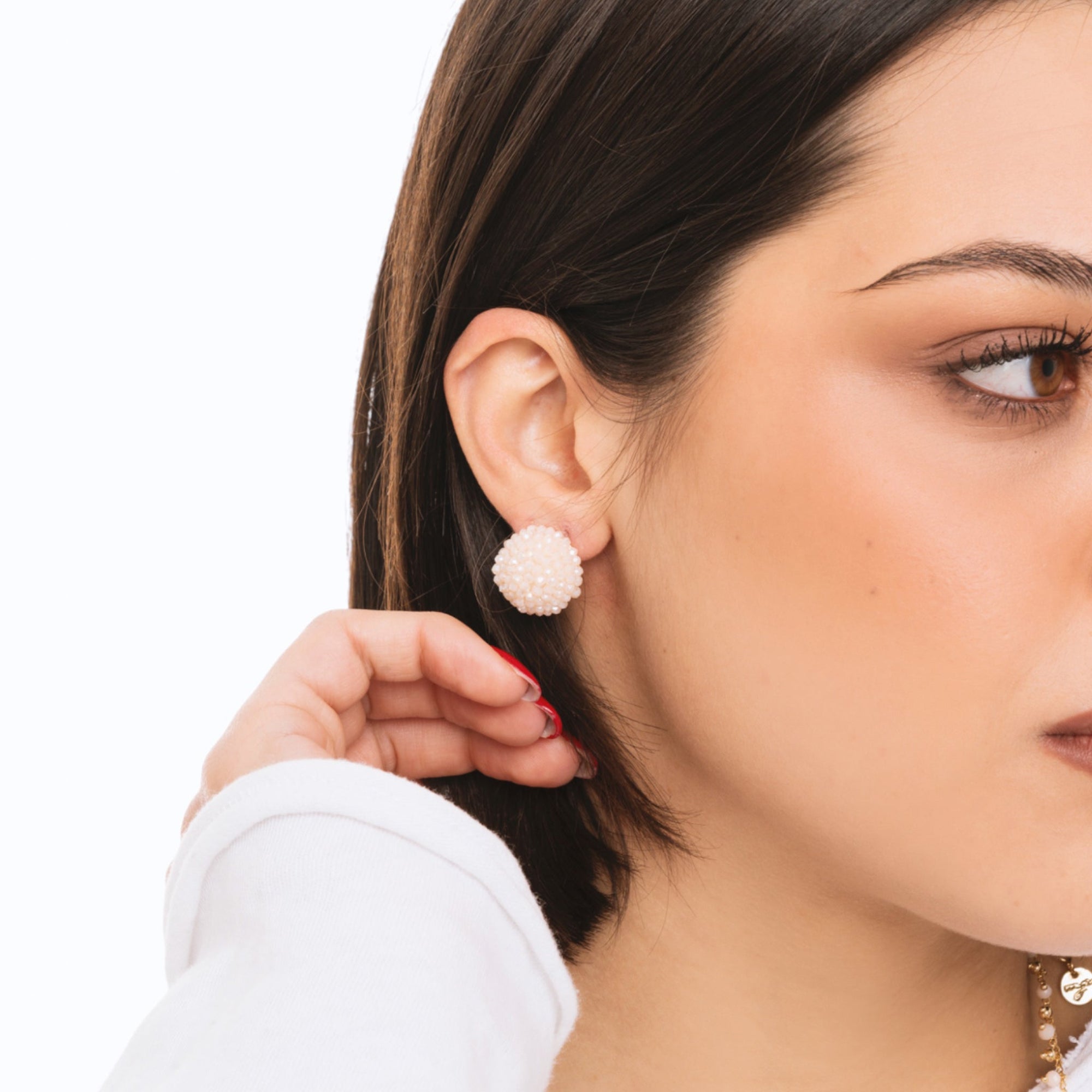 Orecchini a clip circolari con piccole pietre in vetro rosa - Mya Accessories