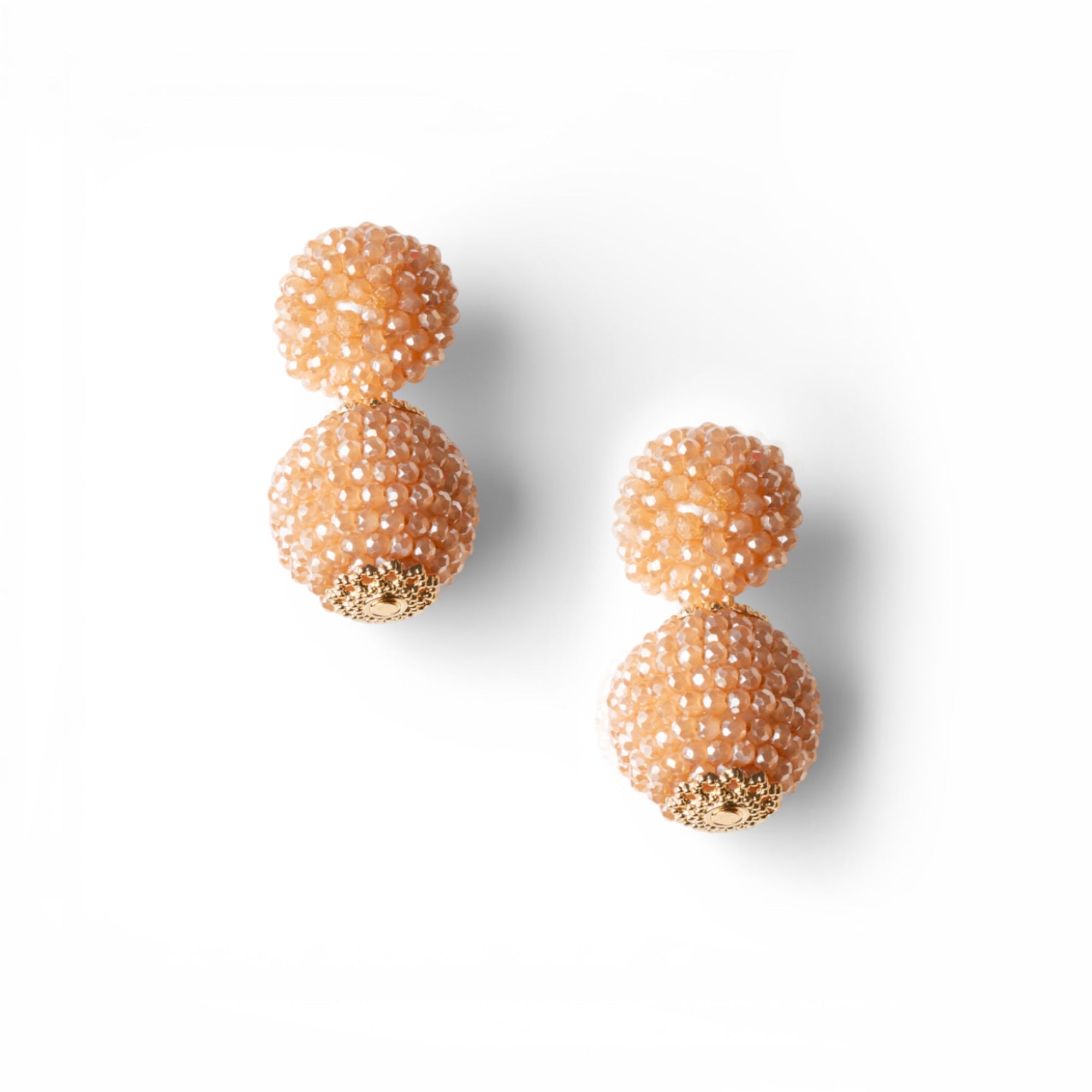 Orecchini pendenti con doppia sfera con pietre in vetro rosa - Mya Accessories