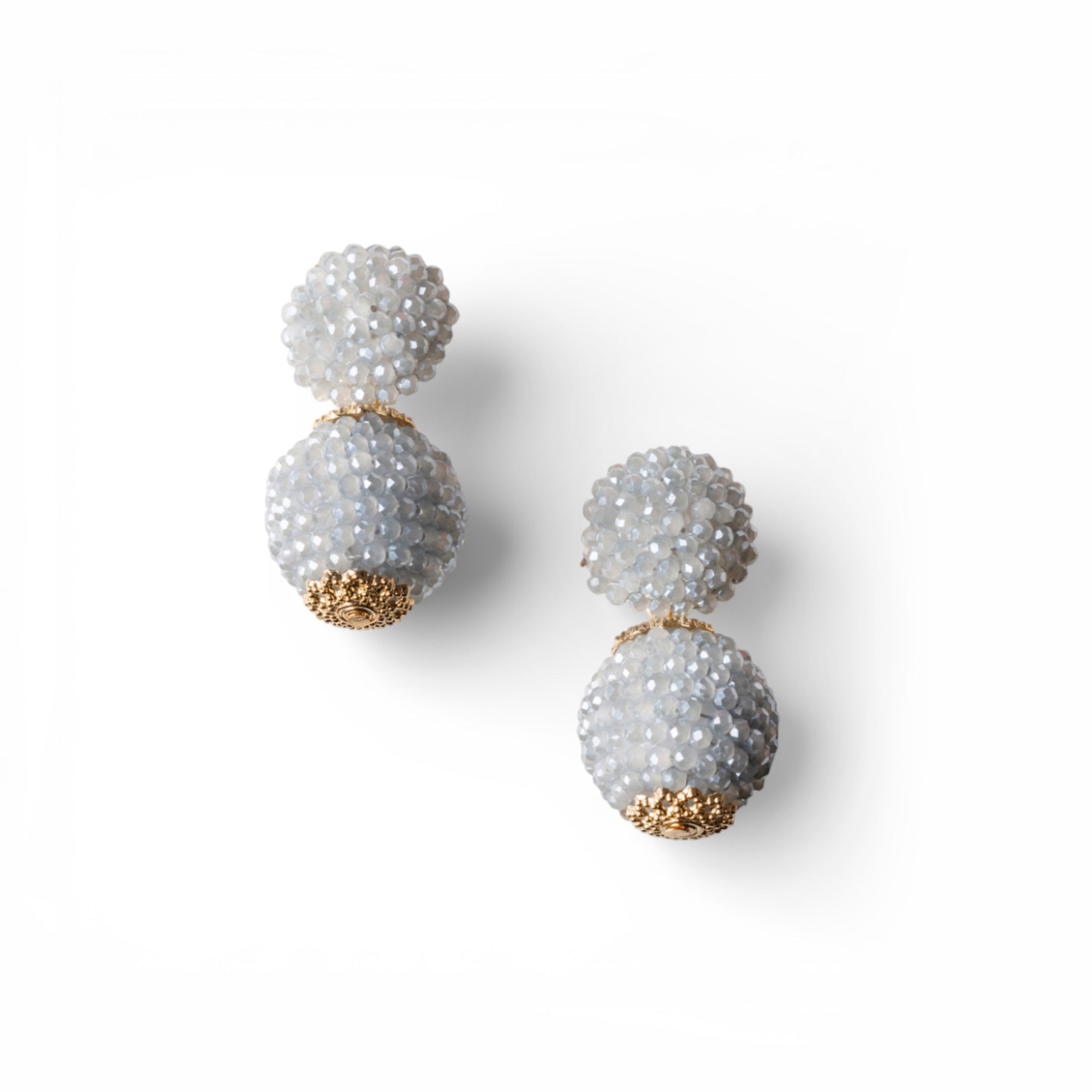 Orecchini pendenti con doppia sfera con pietre in vetro grigie - Mya Accessories