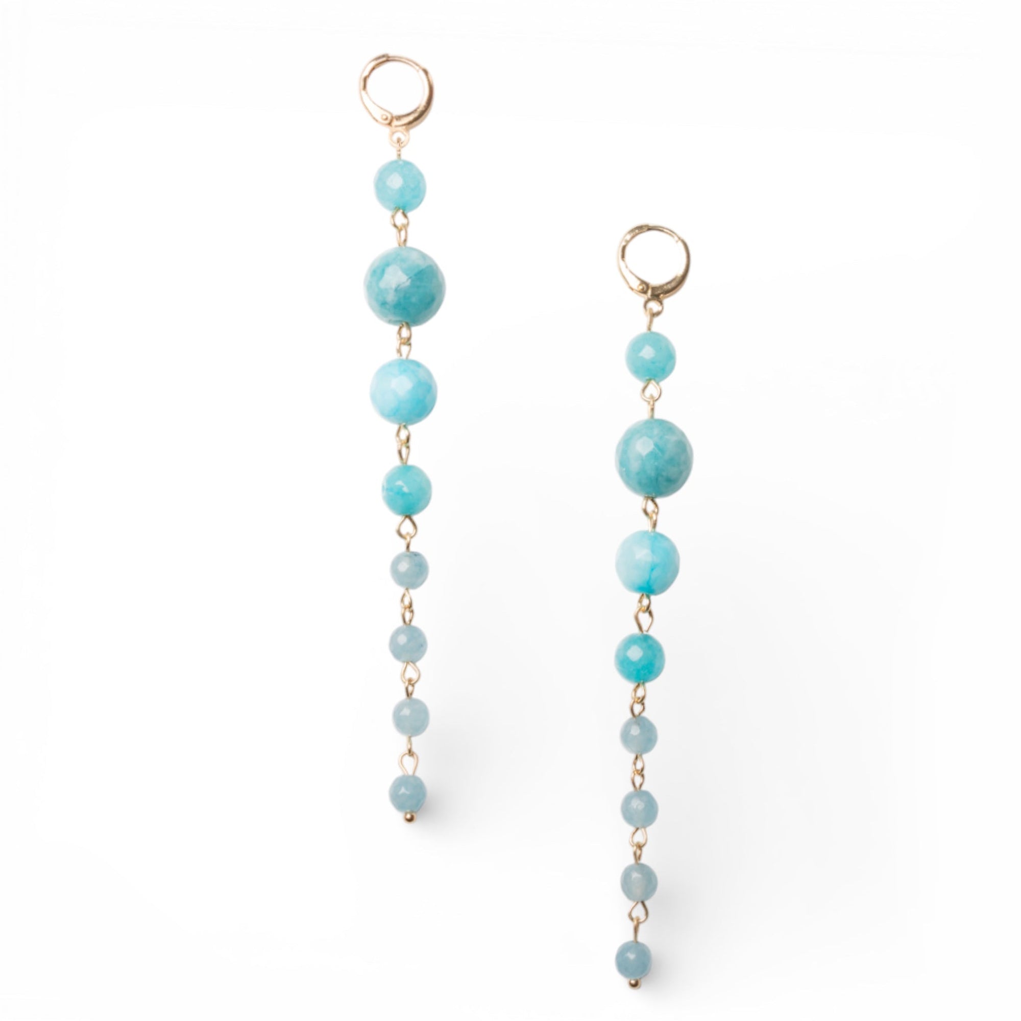 Orecchini pendenti lunghi con pietre dure a sfera turchesi - Mya Accessories