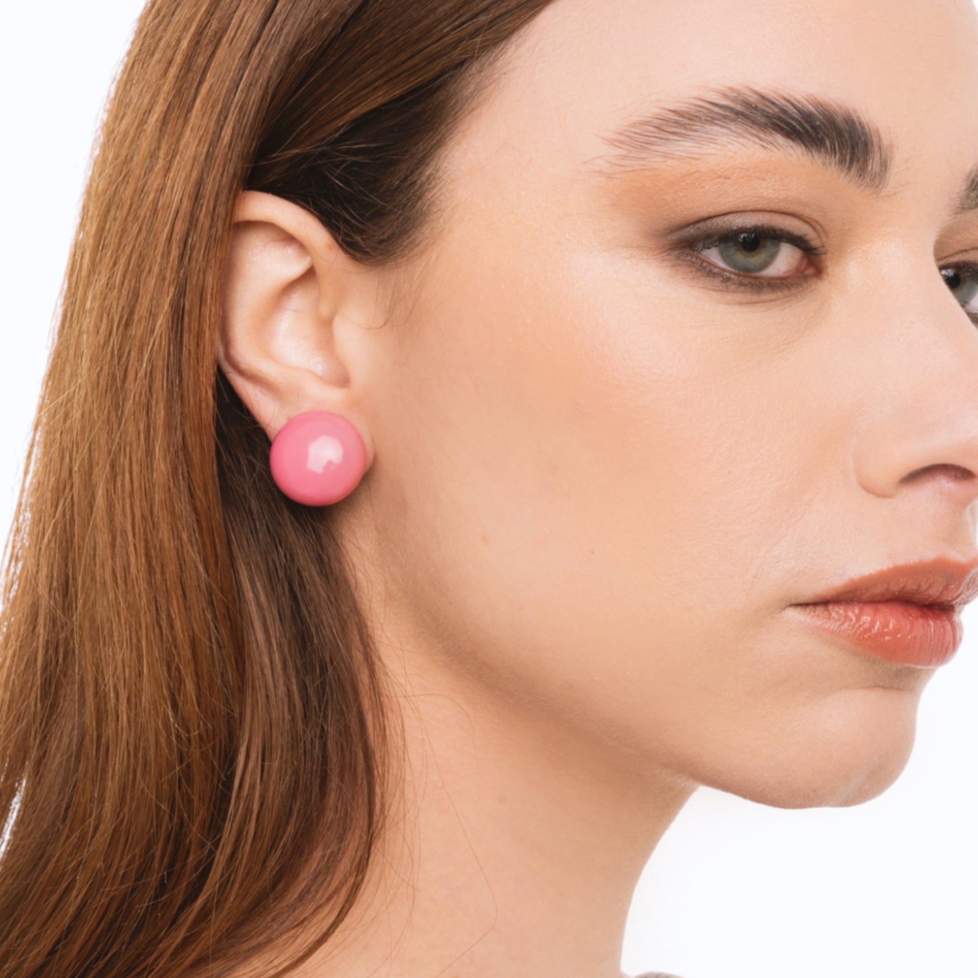 Orecchini a clip con pietra circolare in resina rosa - Mya Accessories