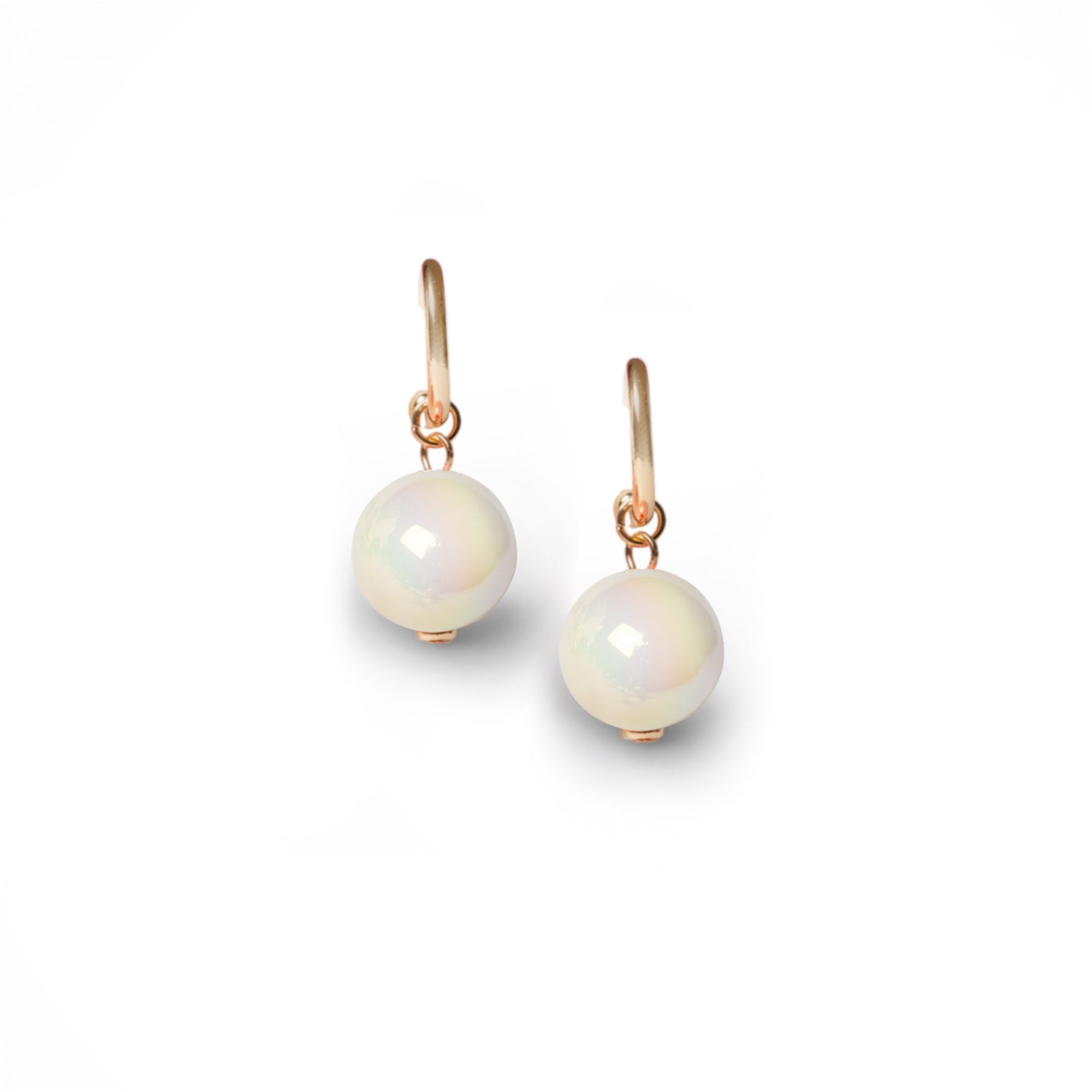 Orecchini a cerchietto con sfera lucida pendente in acrilico beige - Mya Accessories