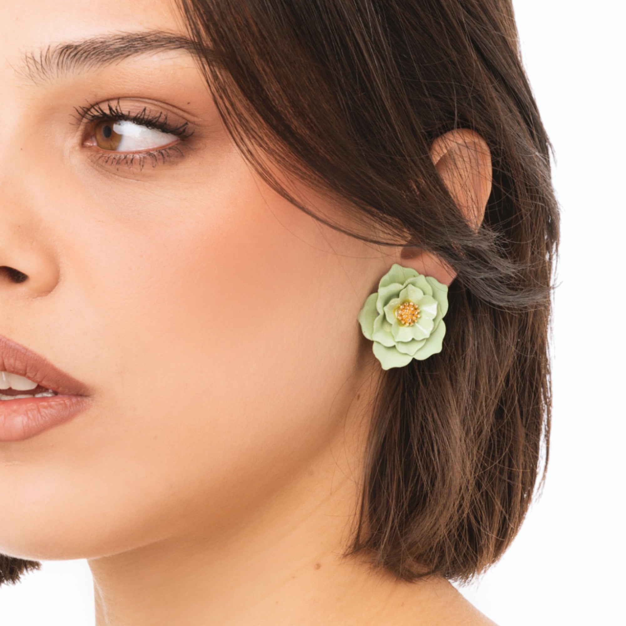 Orecchini a clip in metallo con design a rosa verde - Mya Accessories