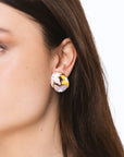 Orecchini a clip ovali smaltati con fiori gialli e rosa - Mya Accessories