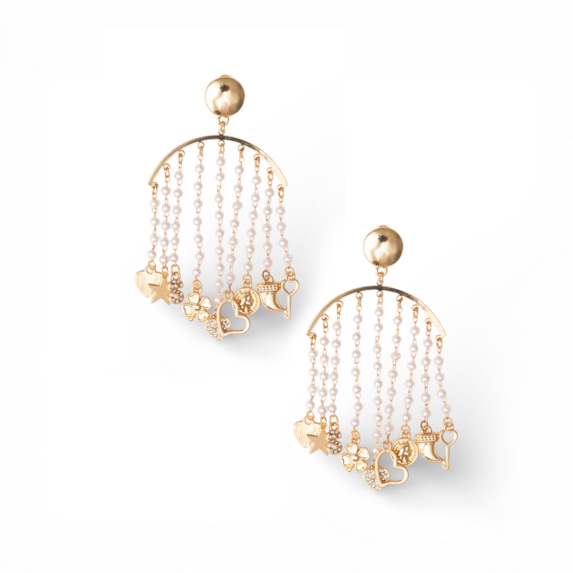 Orecchini in metallo con pendente cascata di fili di perline con charms - Mya Accessories