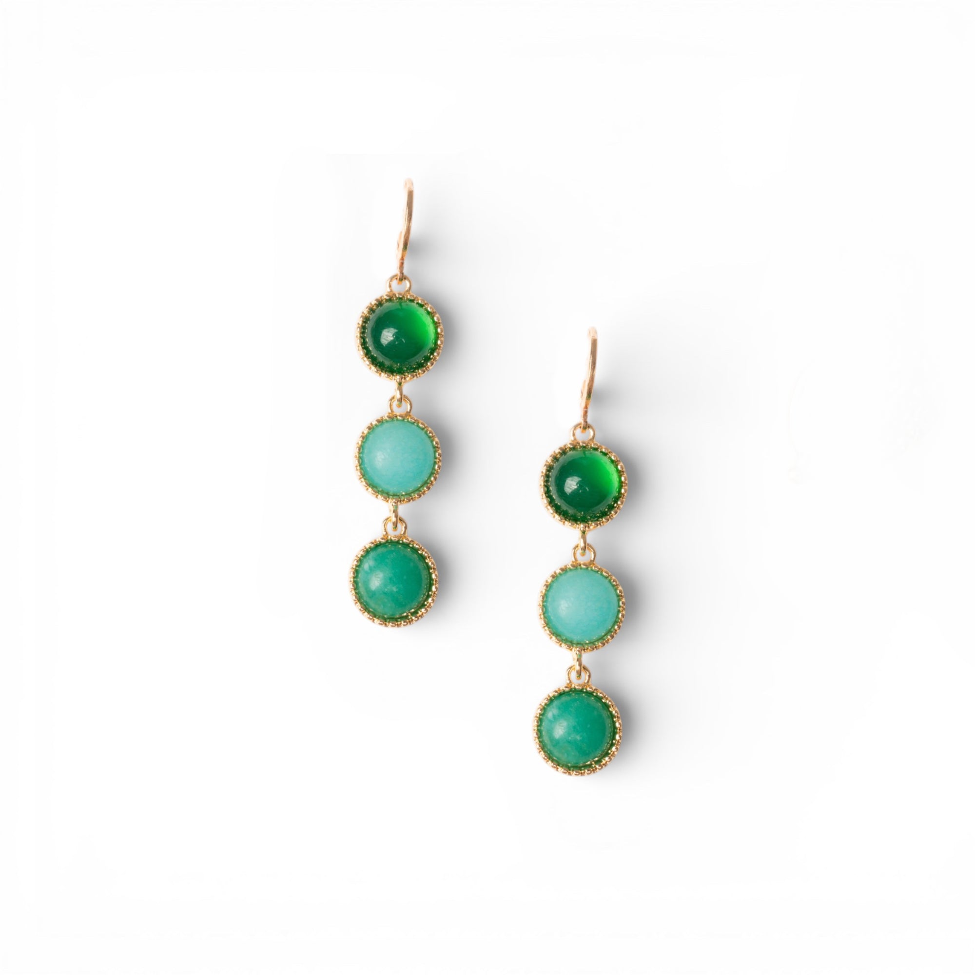 Orecchini in metallo pendenti con tre pietre dure tono verde - Mya Accessories