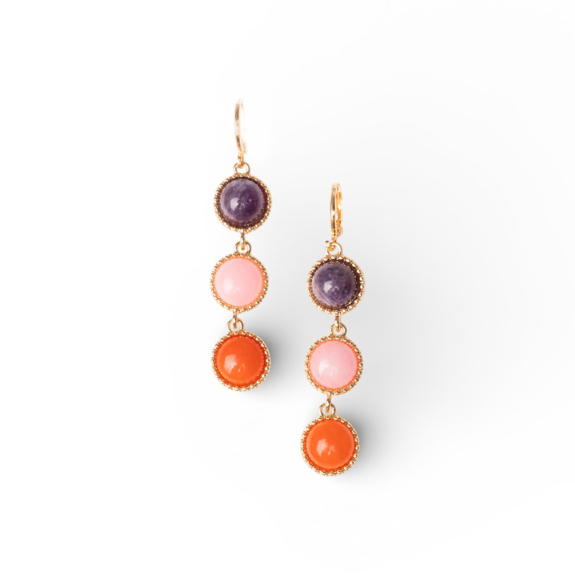 Orecchini in metallo pendenti con tre pietre dure multicolore - Mya Accessories