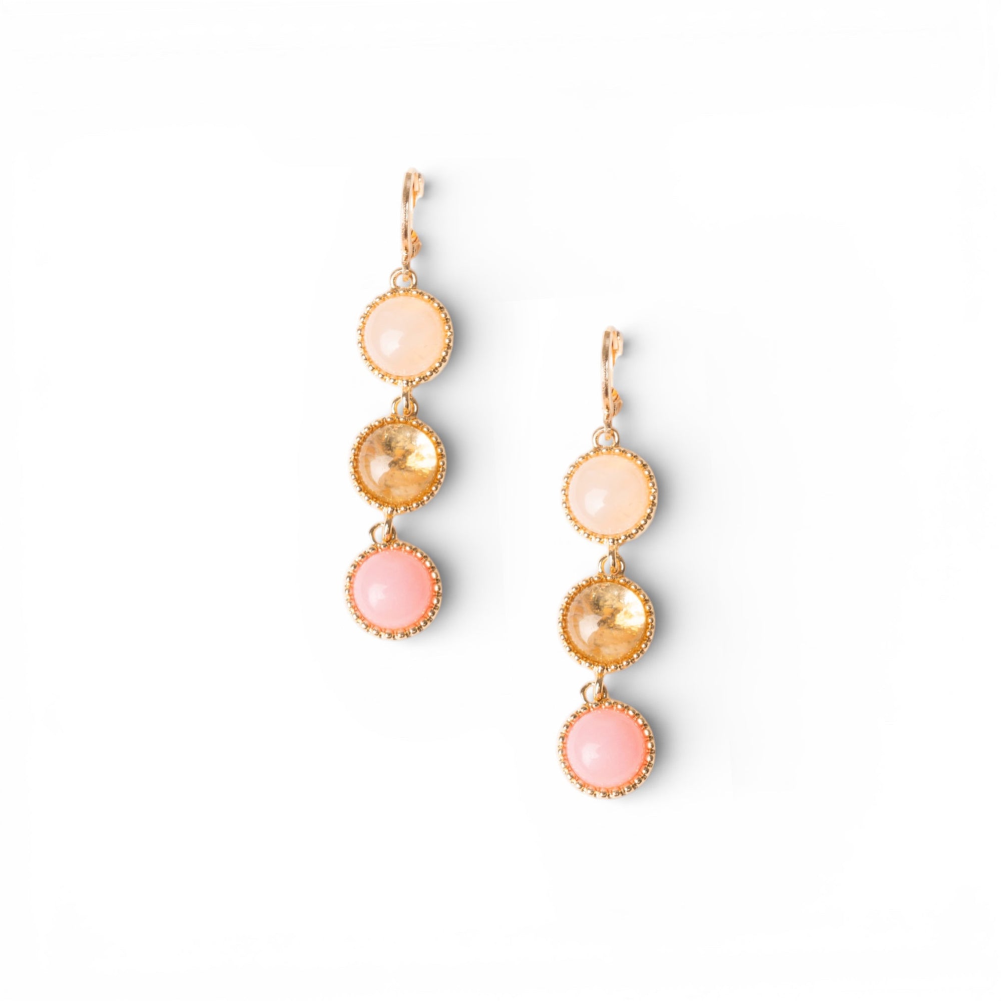 Orecchini in metallo pendenti con tre pietre dure tono rosa - Mya Accessories