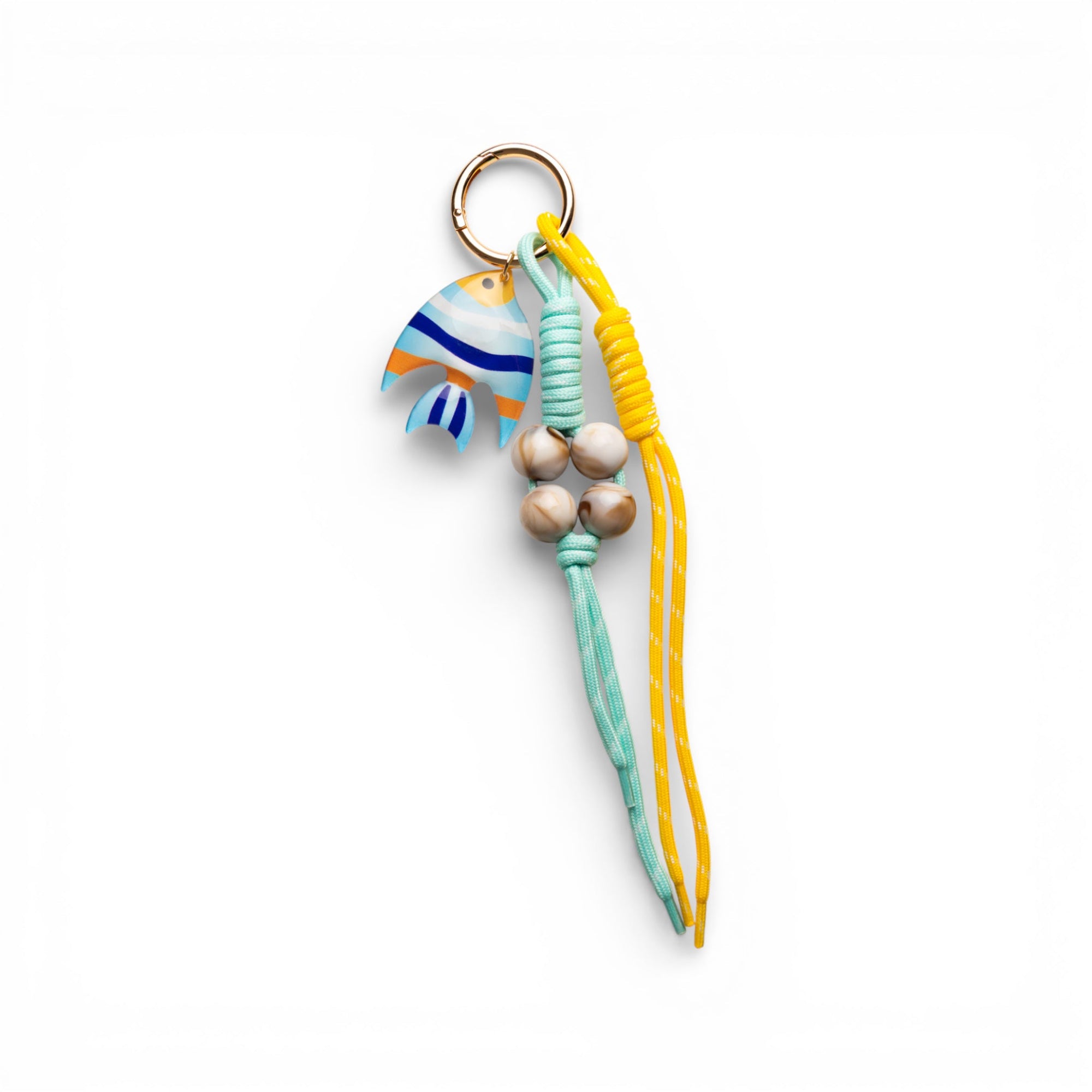 Portachiavi in corda giallo e turchese con pesciolino in acrilico - Mya Accessories