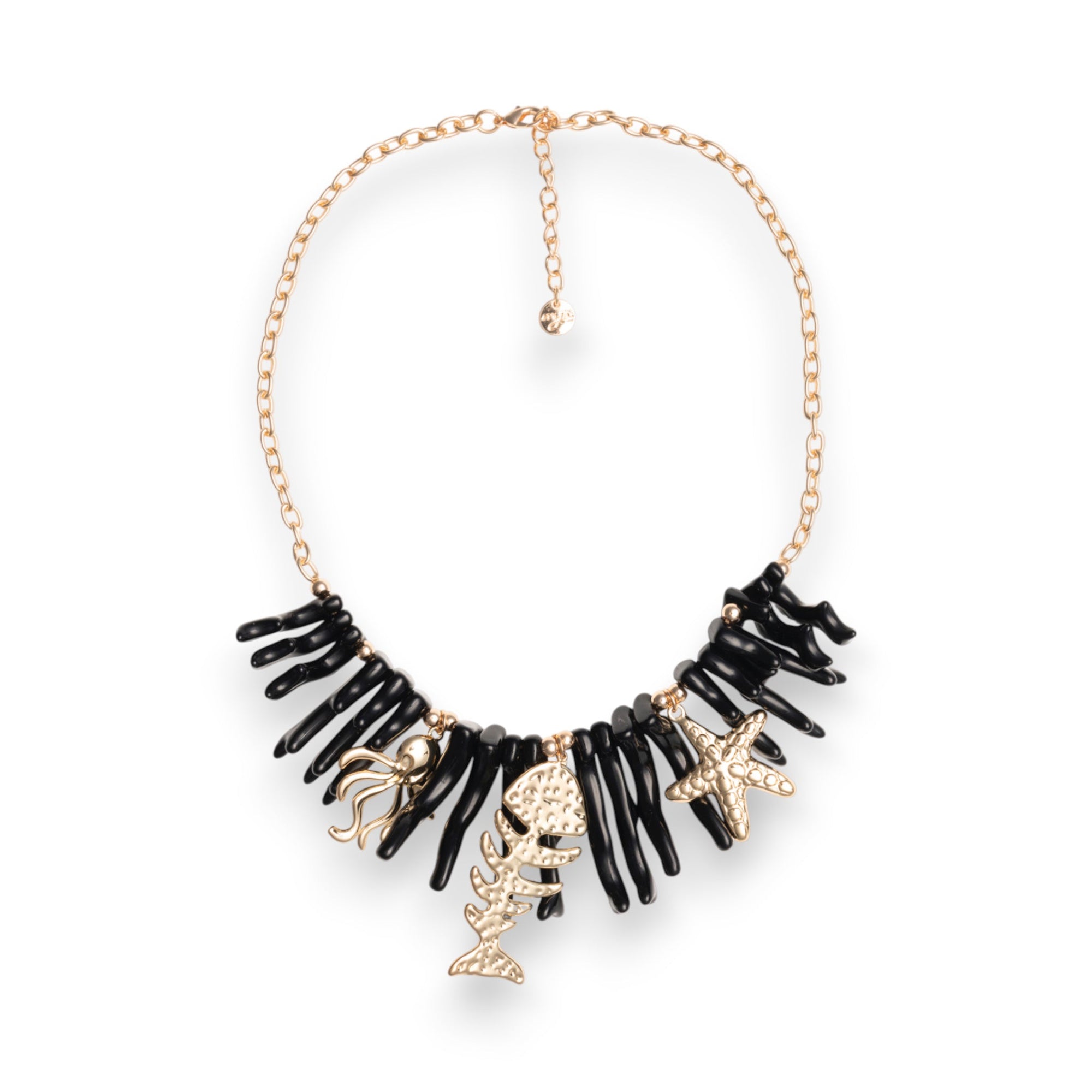 Collana girocollo con rami di corallo neri in acrilico ed elementi marini in metallo pendenti - Mya Accessories
