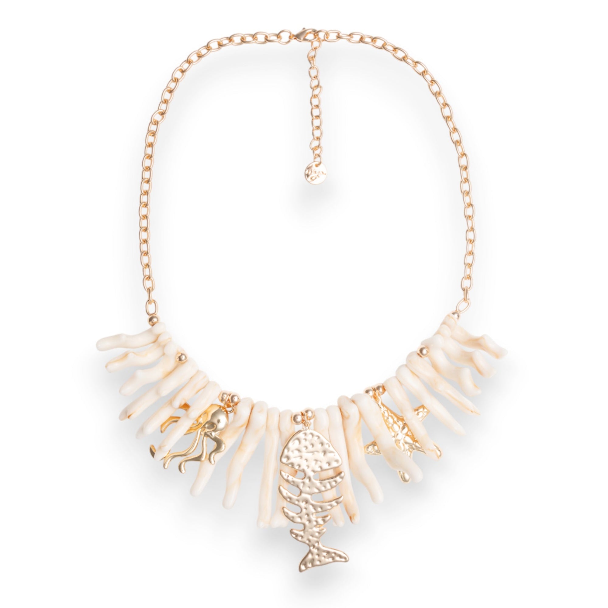 Collana girocollo con rami di corallo beige in acrilico ed elementi marini in metallo pendenti - Mya Accessories