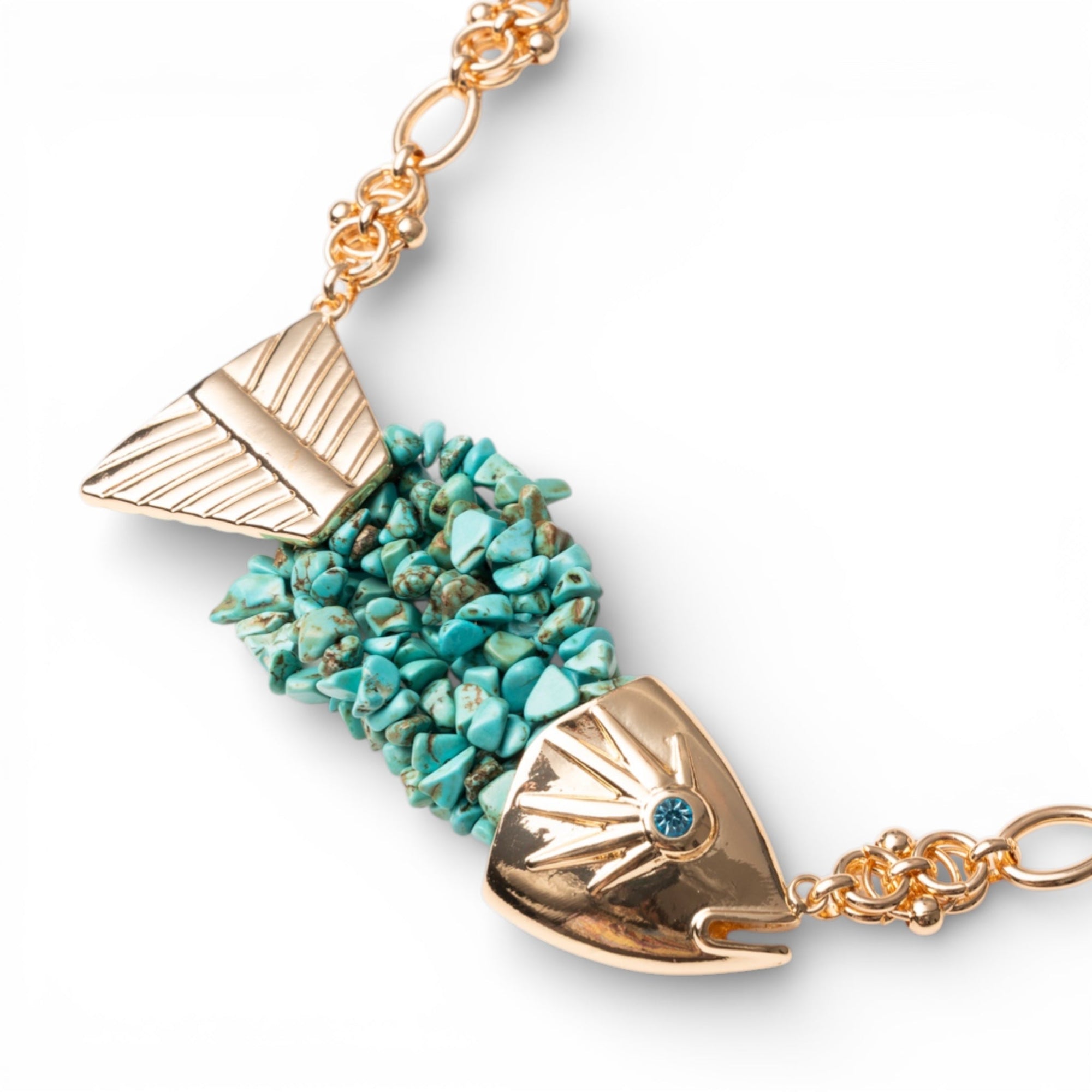 Collana girocollo a catena con pendente a pesciolino ricoperto di conchiglie turchesi - Mya Accessories