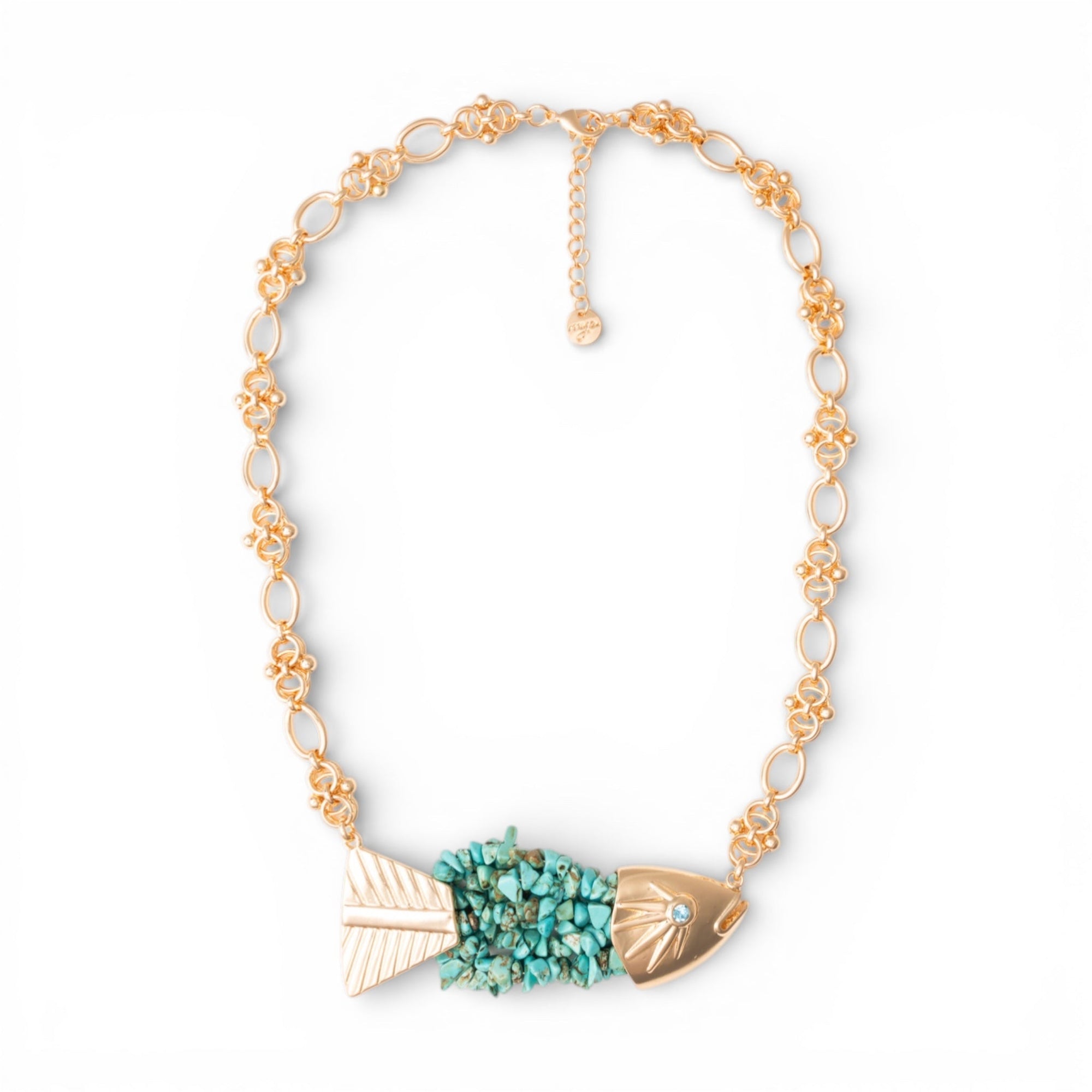 Collana girocollo a catena con pendente a pesciolino ricoperto di conchiglie turchesi - Mya Accessories