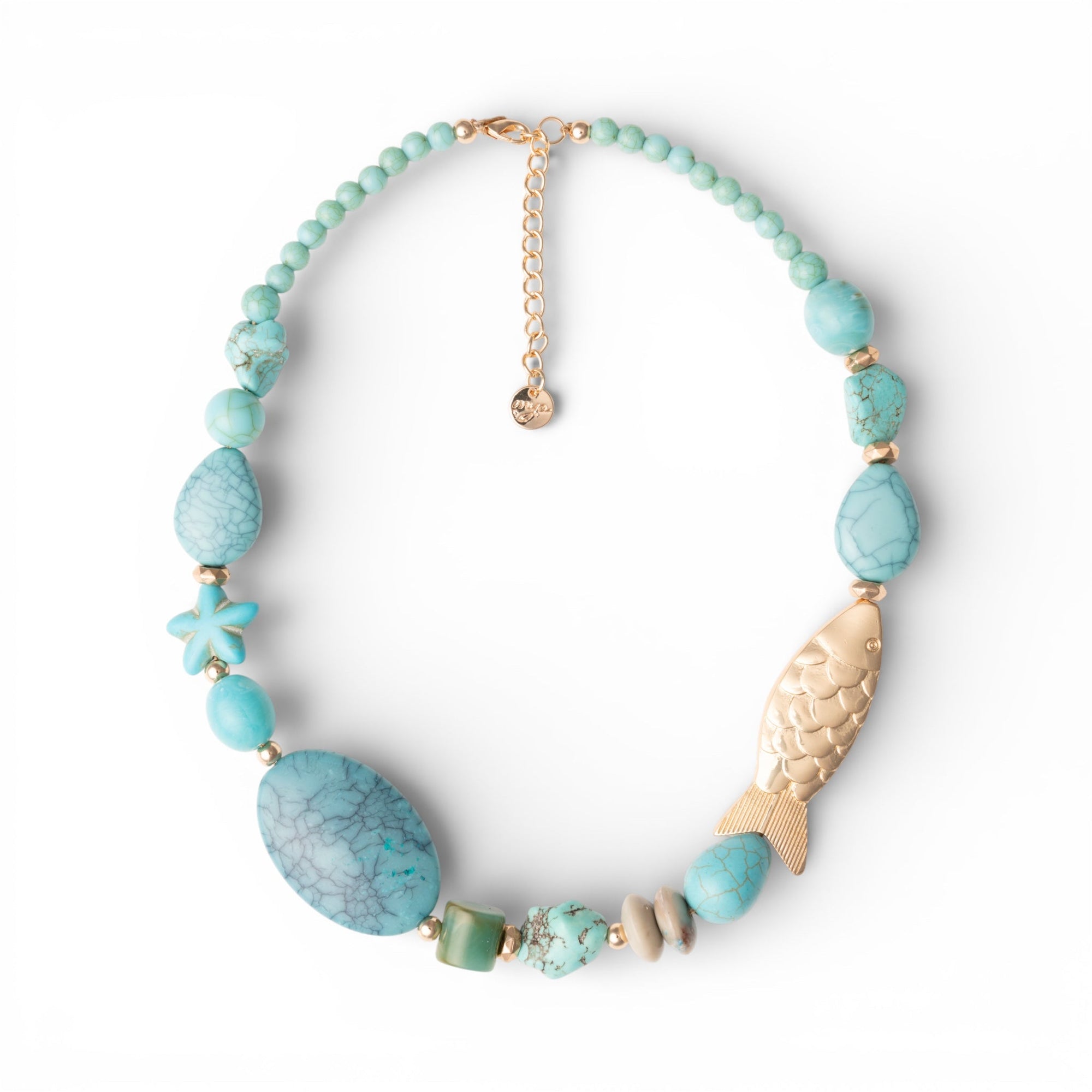 Collana girocollo con pietre in acrilico turchese e pesciolino in metallo - Mya Accessories