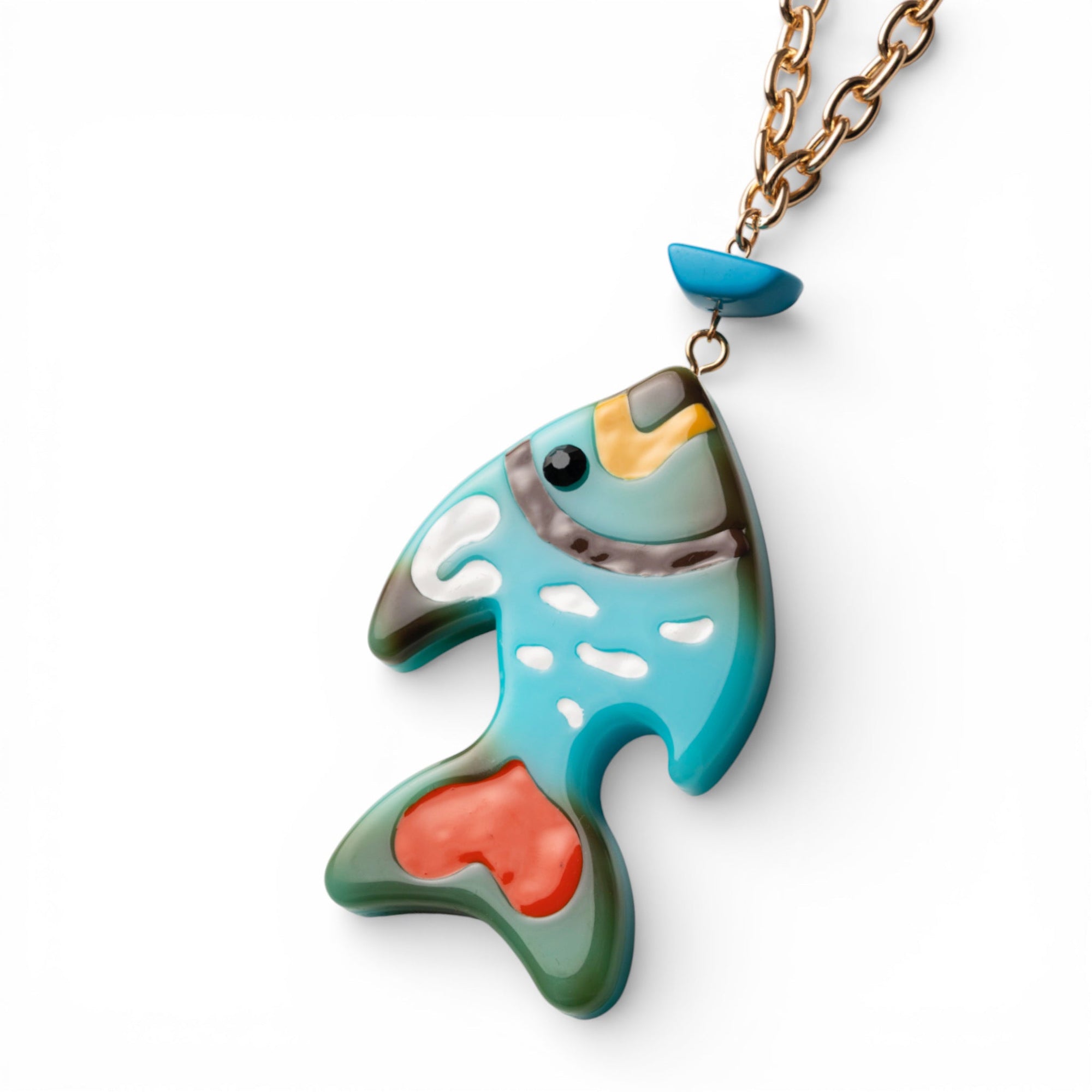 Collana lunga a catena con pendente in acrilico azzurro a forma di pesciolino - Mya Accessories