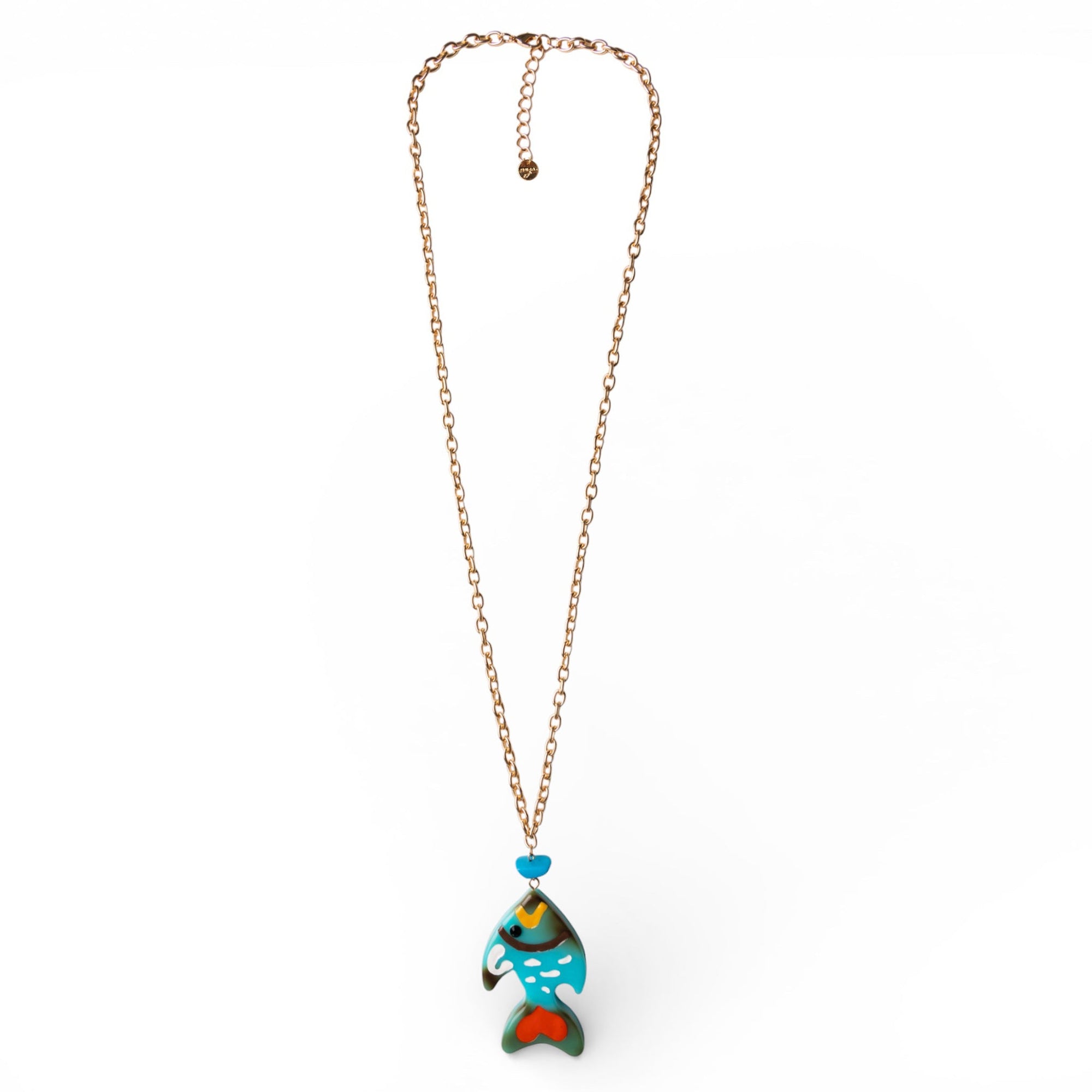 Collana lunga a catena con pendente in acrilico azzurro a forma di pesciolino - Mya Accessories