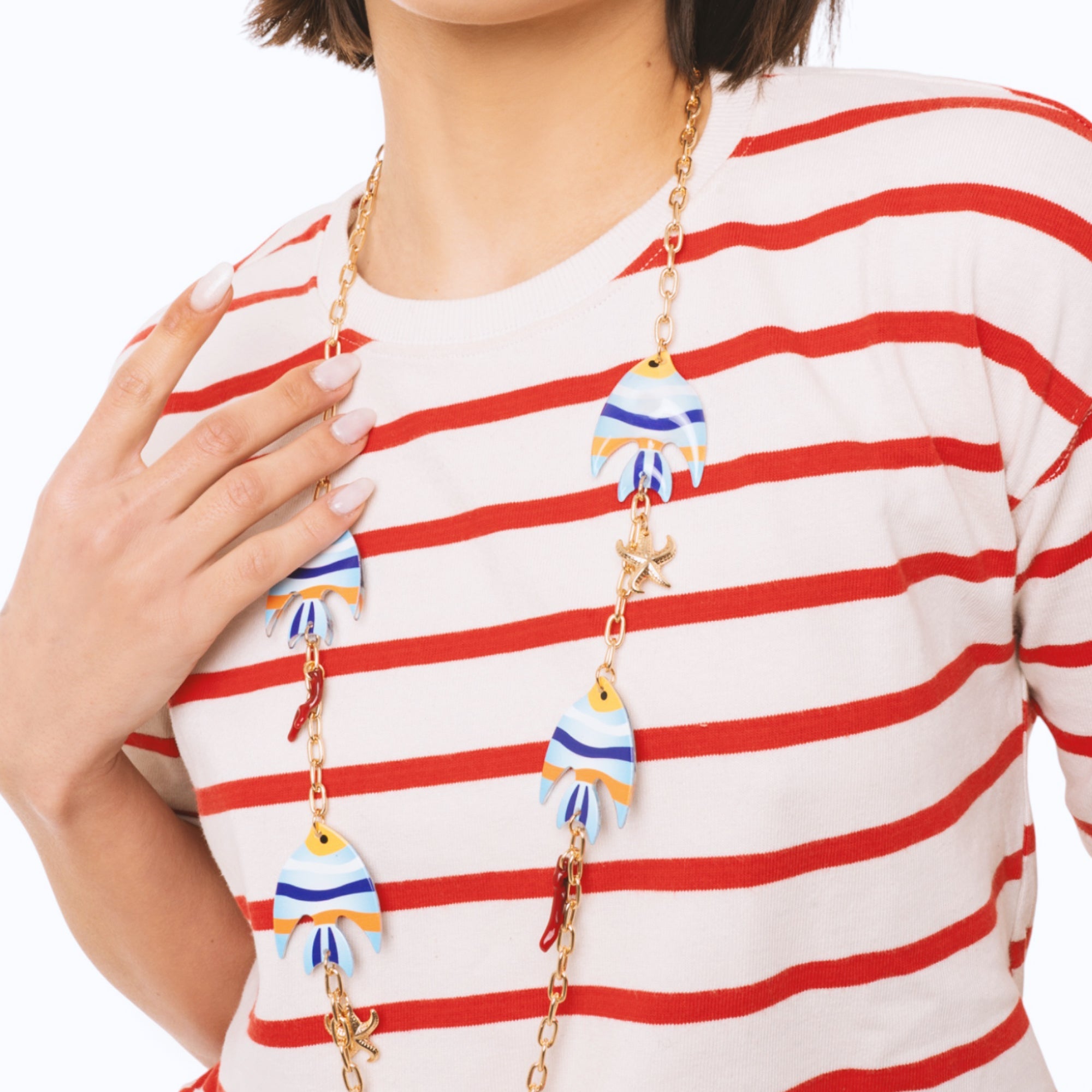 Collana lunga a catena con inserti a forma di pesciolino in acrilico - Mya Accessories