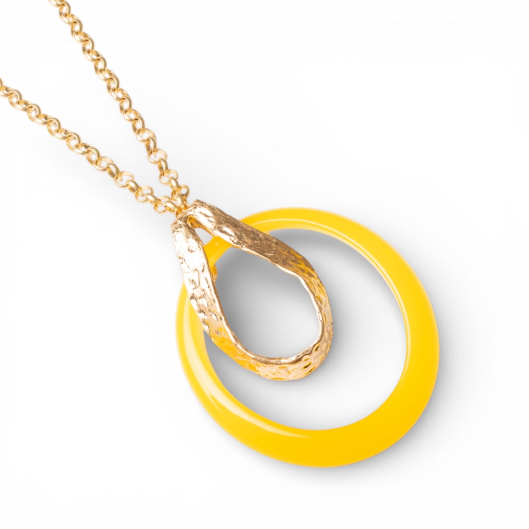 Collana lunga a catena antichizzata con pendente circolare giallo - Mya Accessories