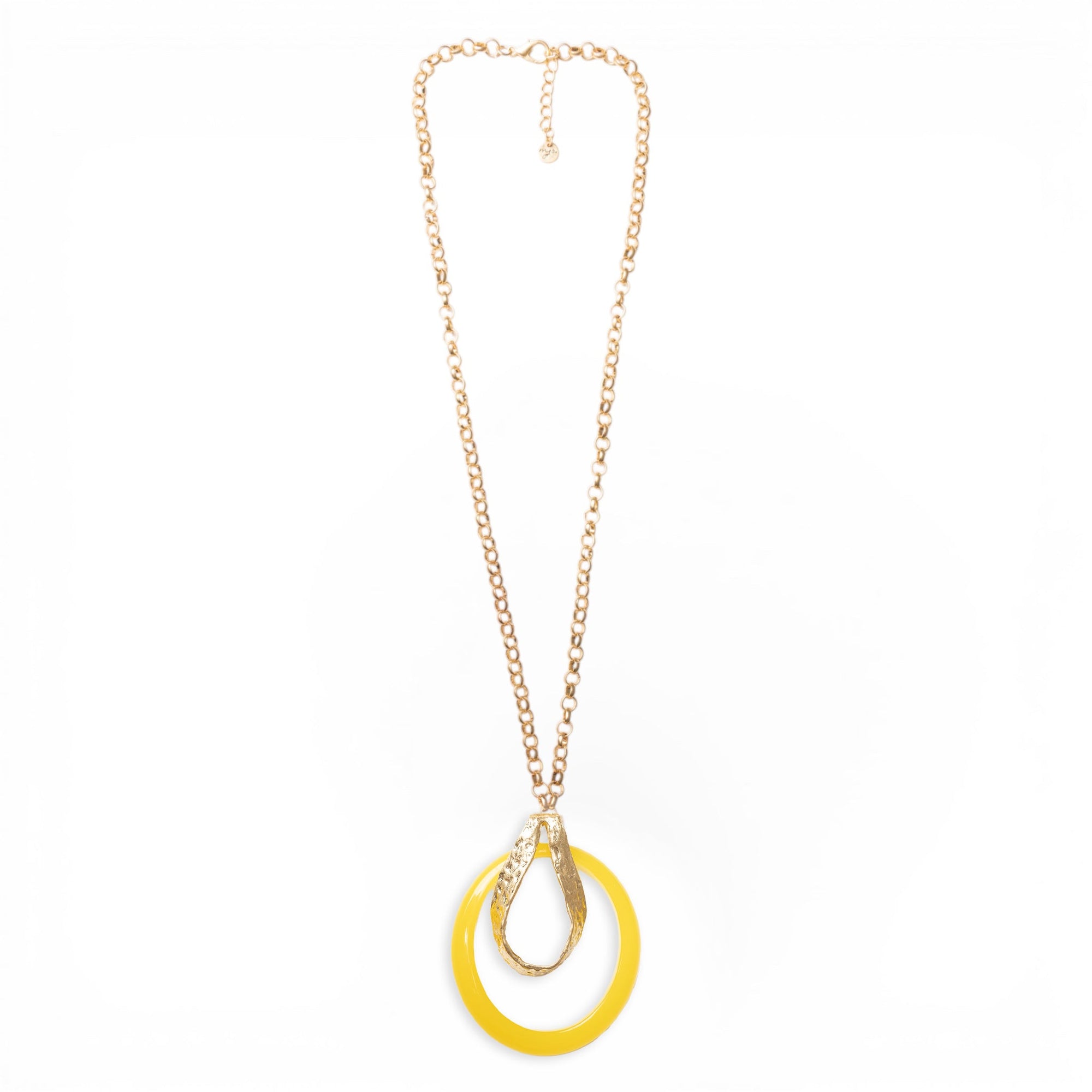 Collana lunga a catena antichizzata con pendente circolare giallo - Mya Accessories