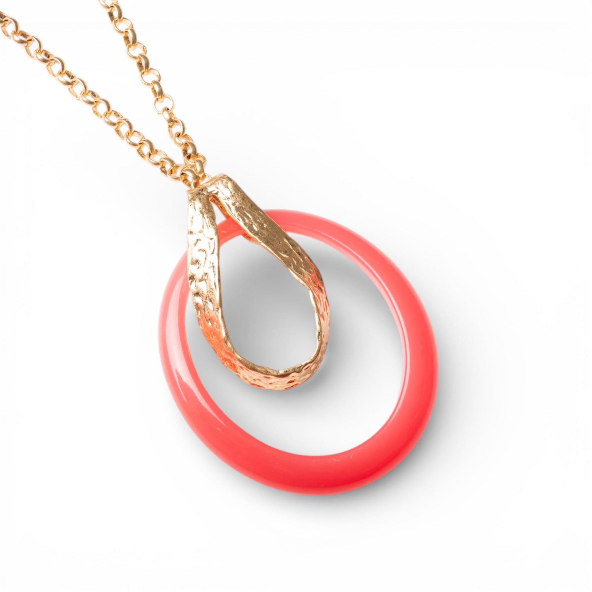 Collana lunga a catena antichizzata con pendente circolare rosa - Mya Accessories