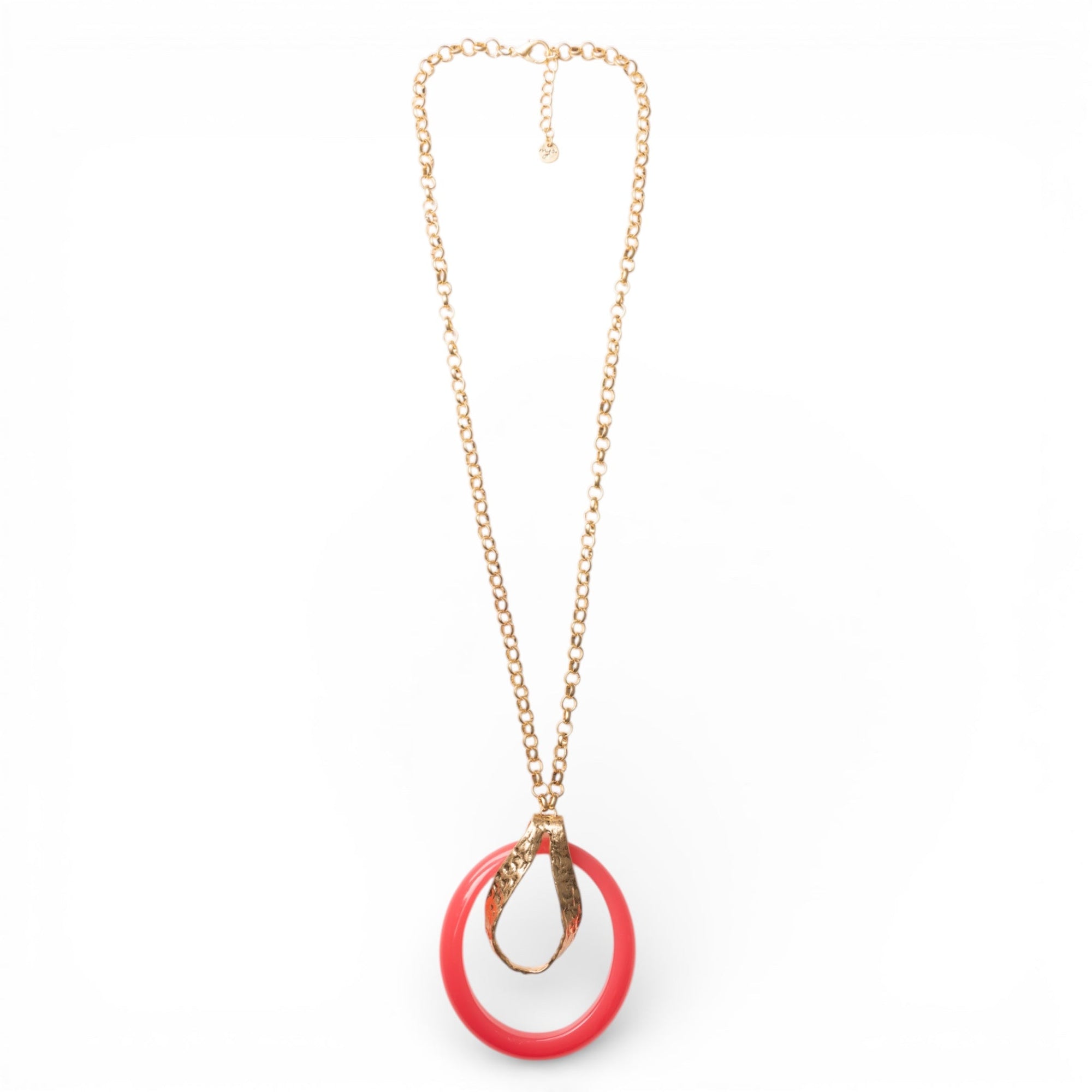 Collana lunga a catena antichizzata con pendente circolare rosa - Mya Accessories