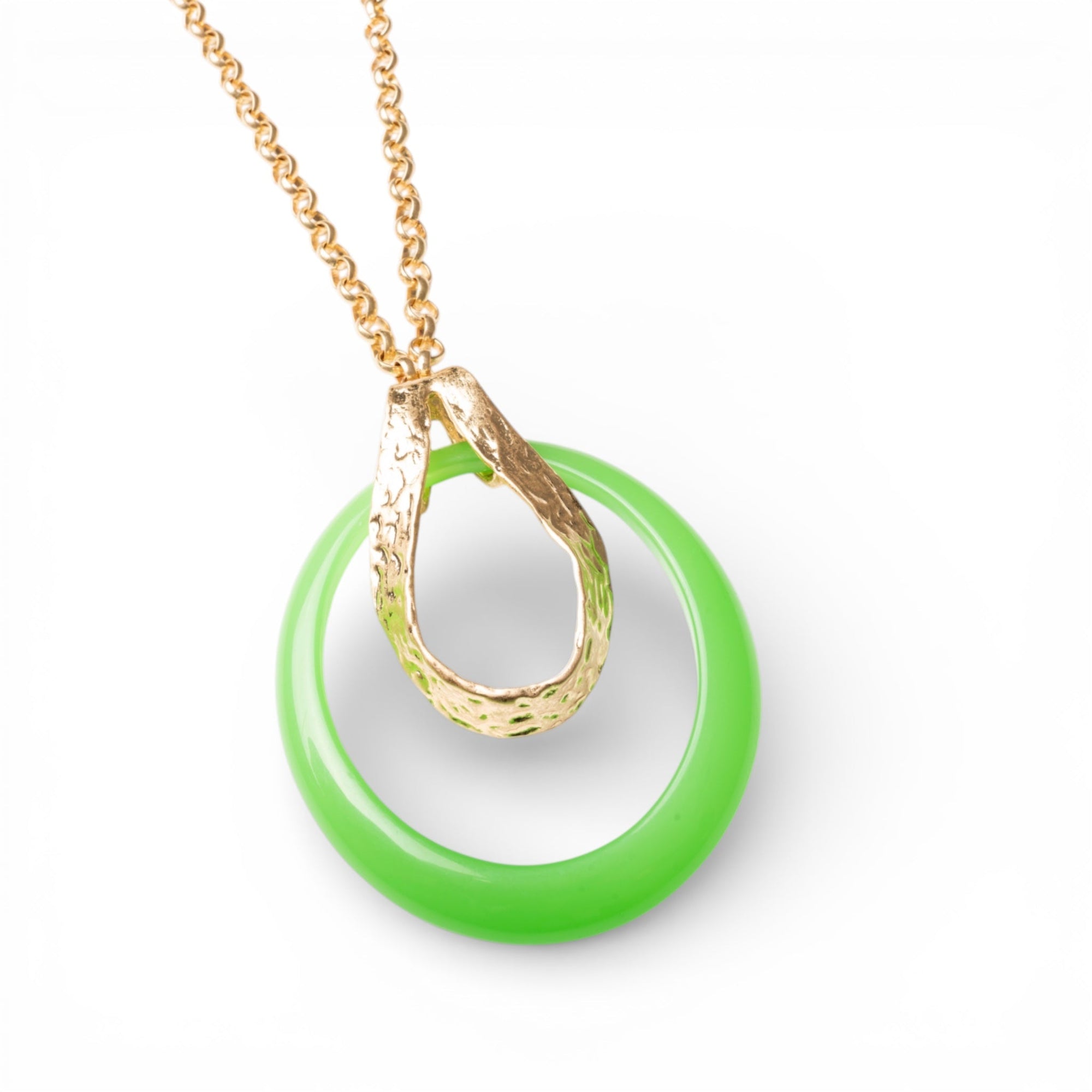 Collana lunga a catena antichizzata con pendente circolare verde - Mya Accessories