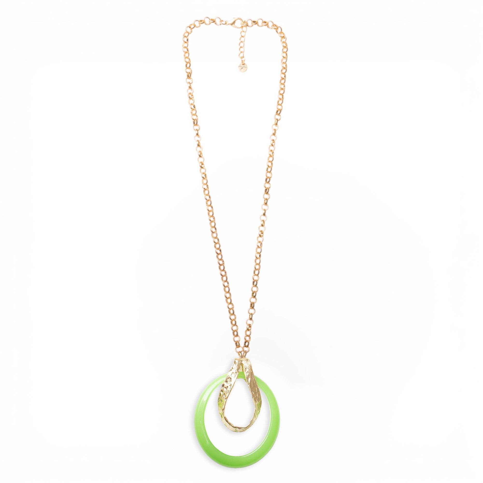 Collana lunga a catena antichizzata con pendente circolare verde - Mya Accessories