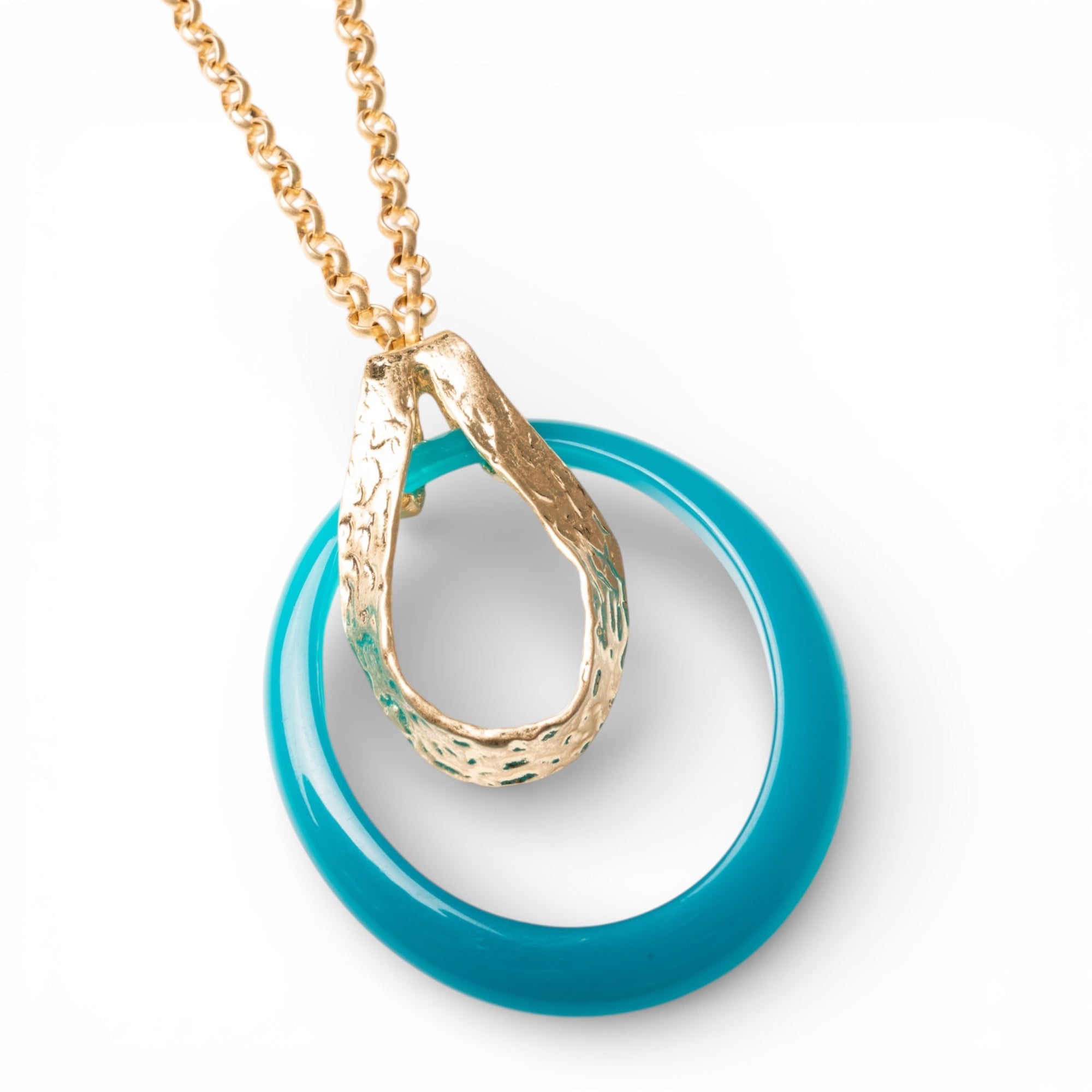 Collana lunga a catena antichizzata con pendente circolare blu - Mya Accessories